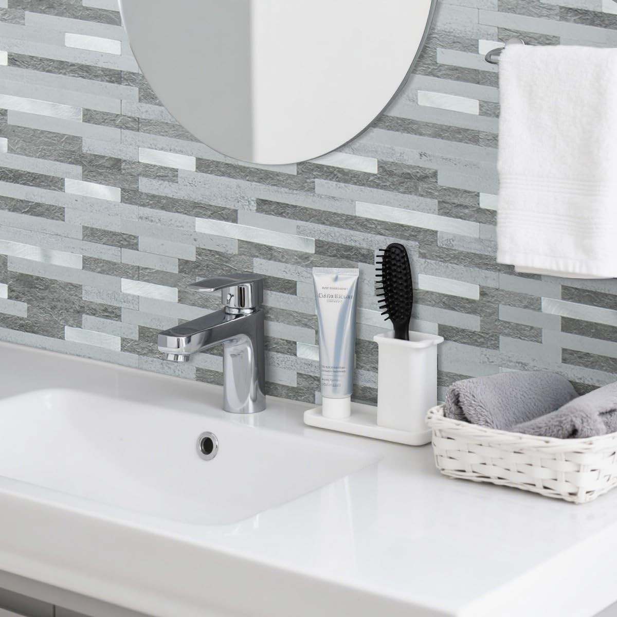 Faux Stone Peel and Stick Backsplash Tiles Grey Slate Look 20 Sheets