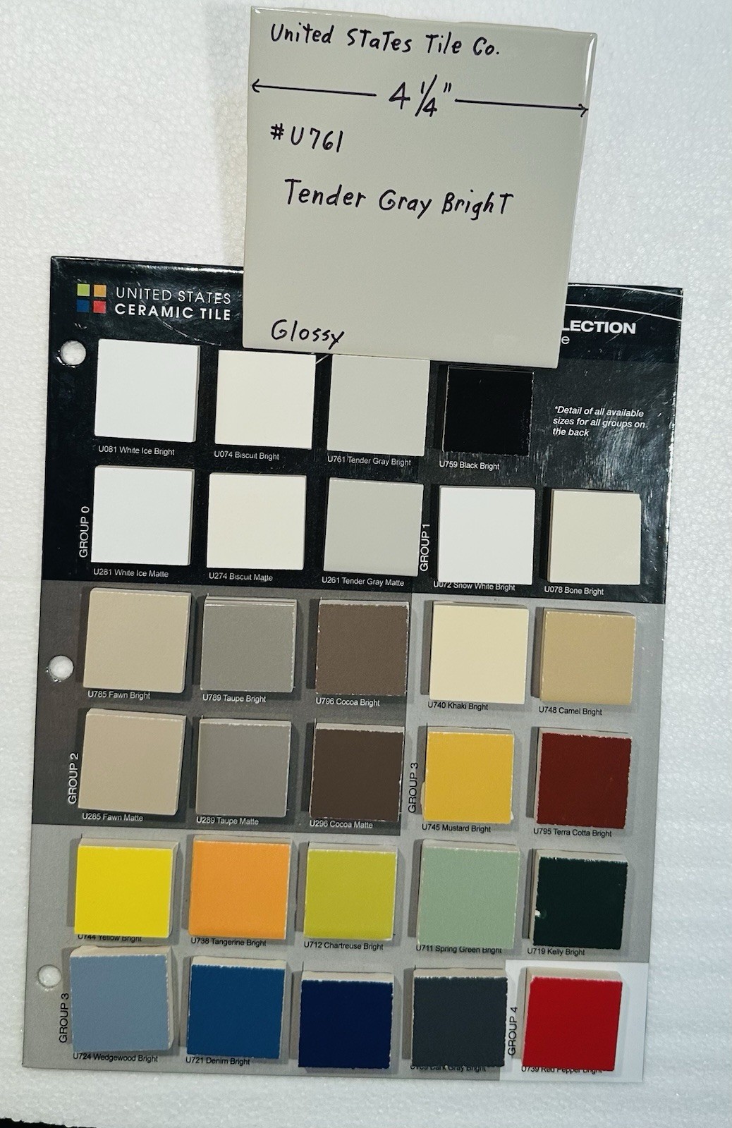 1 pc. Tender Gray: 4-1/4″ Glossy Ceramic Tile by United States Tile Co. #U-761