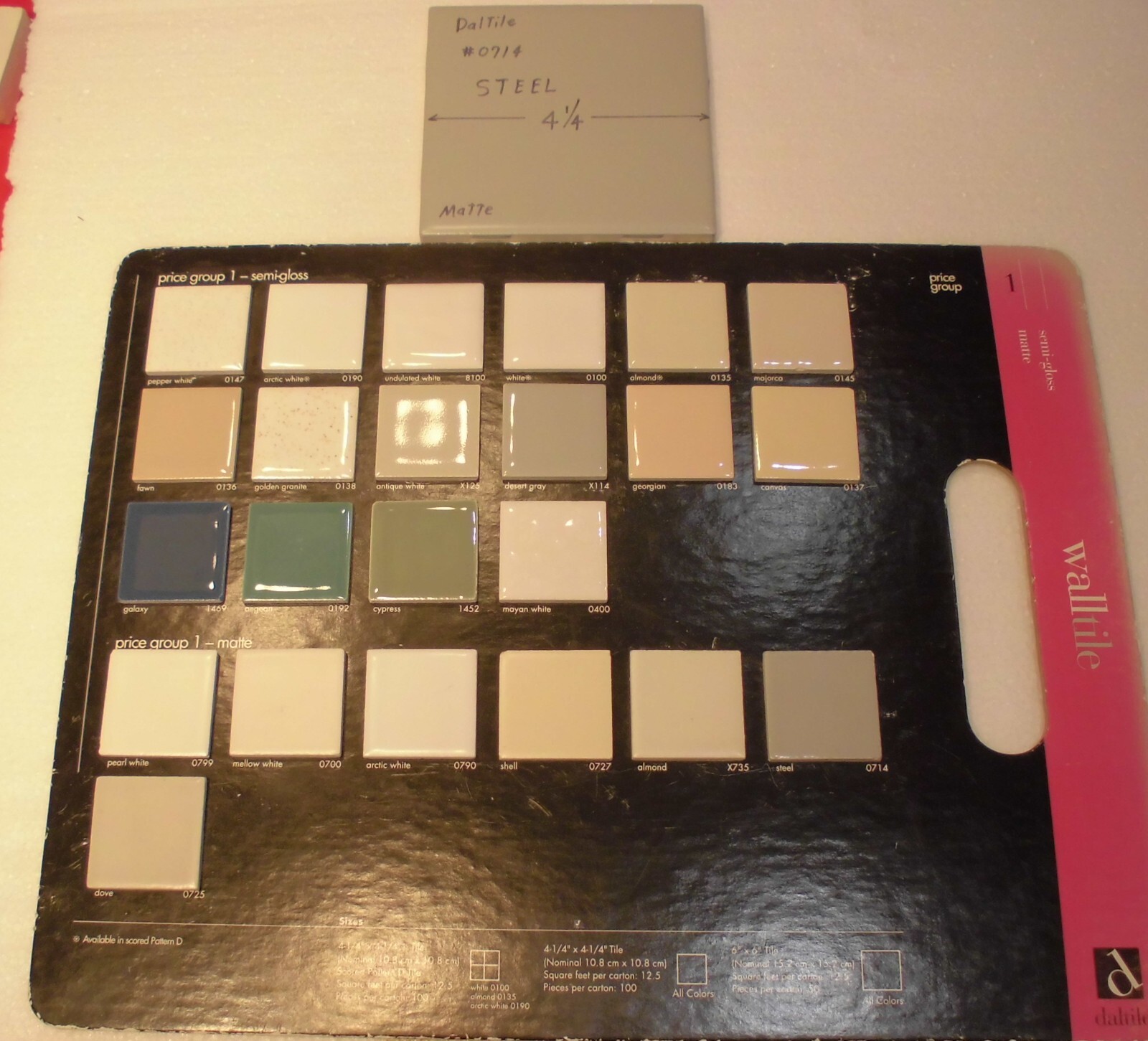 1 pc. Steel #0714: 4-1/4″ Matte Gray Ceramic Tile by Daltile, New