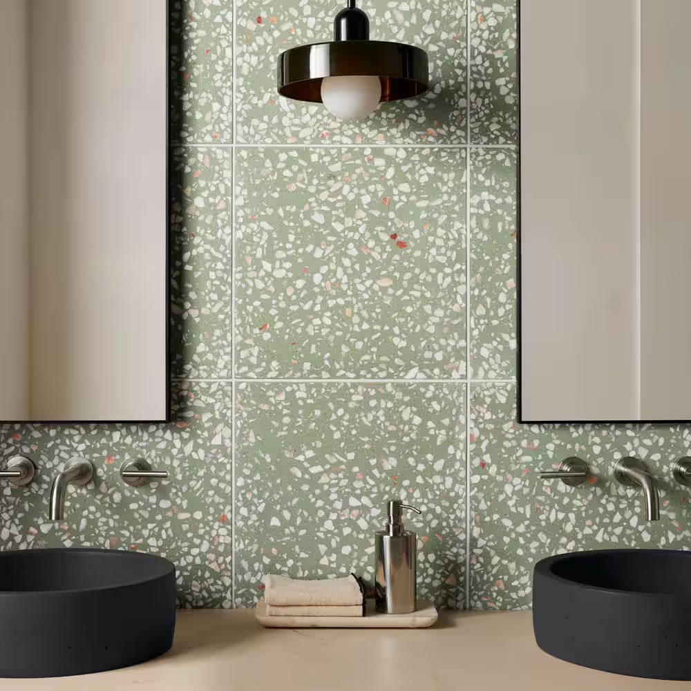 Raleigh Lisbon Green 16.4 In. X 16.4 In. Polished Terrazzo Floor and Wall Tile (