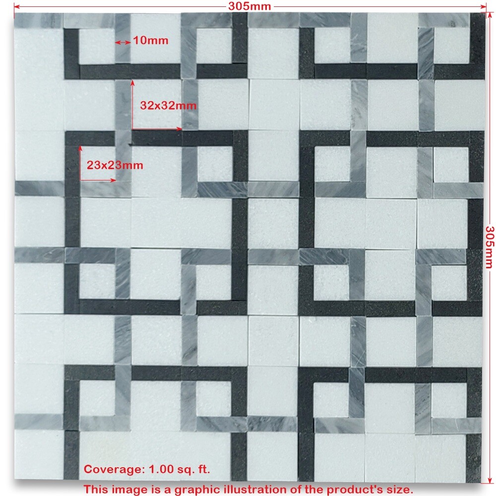 T2G1XP Thassos White Marble Square Mosaic Tile Gray Links Polished