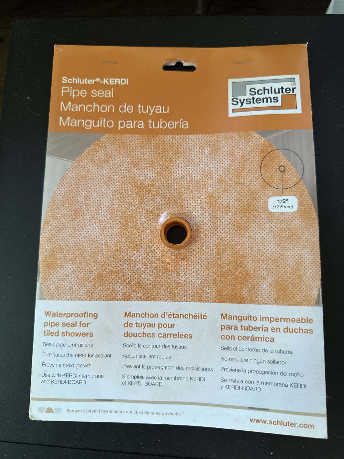 Schluter Kerdi Pipe Seal 1/2″ Waterproofing Membrane With 1/2”id Rubber Grommet