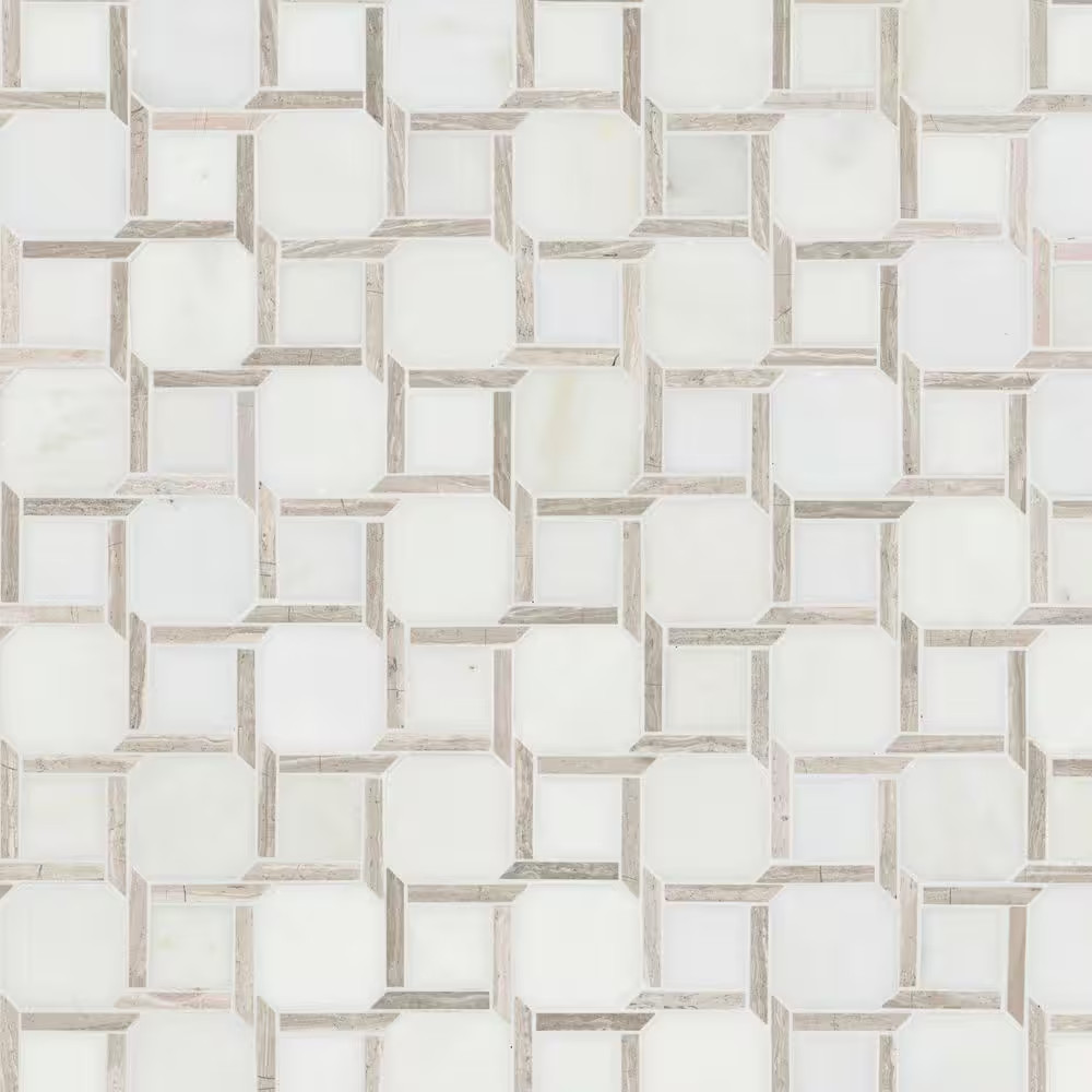 Marbella Lynx 12 In. X 12 In. Polished Marble Mesh-Mounted Mosaic Floor and Wall