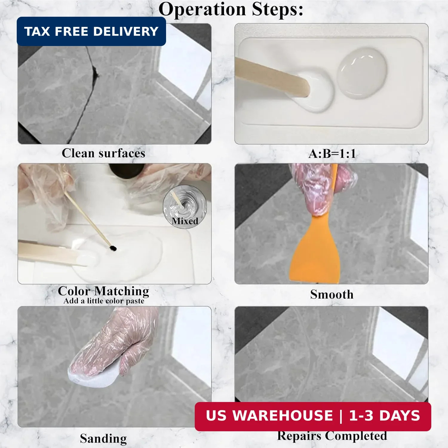 Tub, Tile and Shower Repair Kit (Color Match), Hupeyna Porcelain Repair Kit, Bat