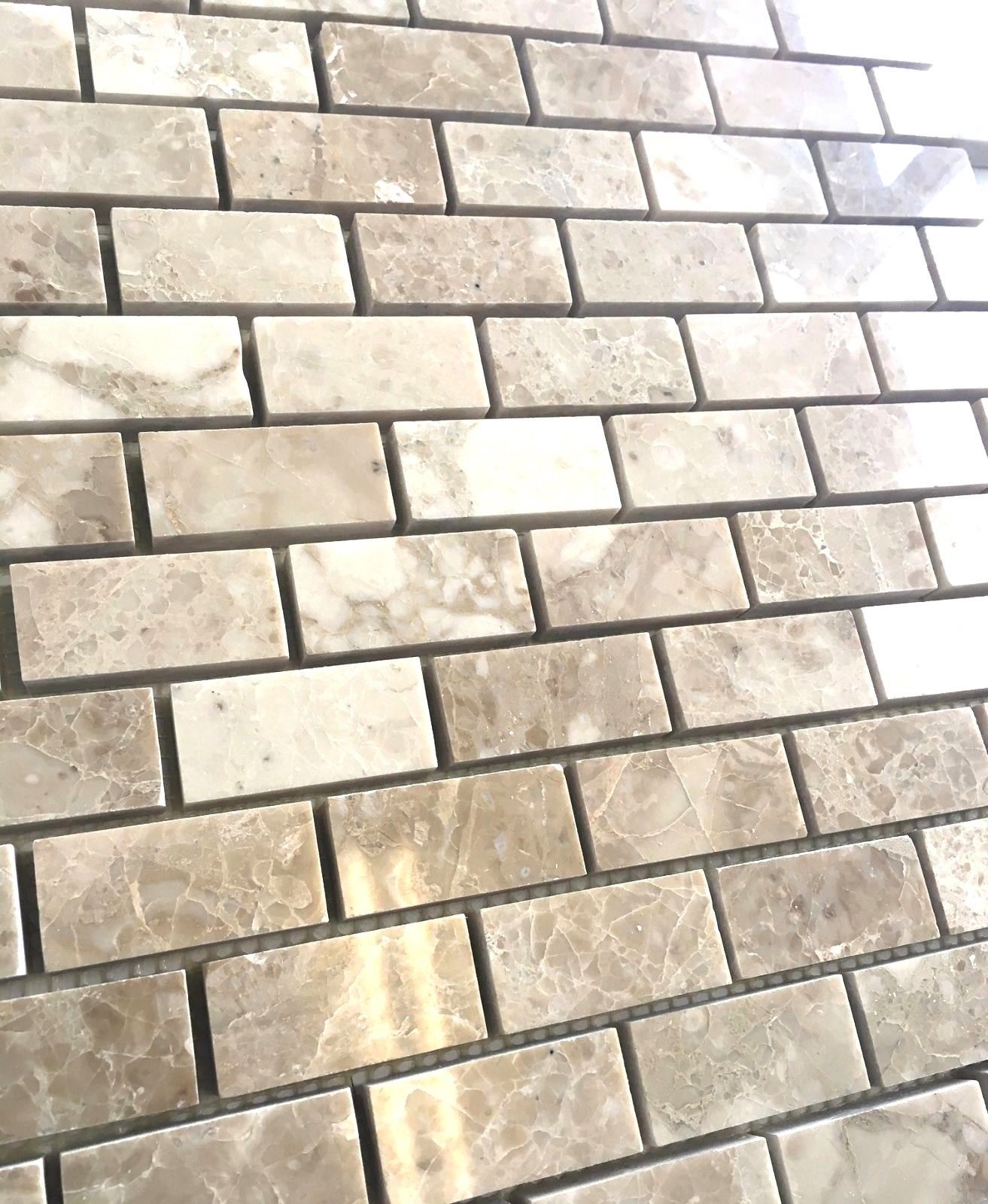 1×2 Cappucino Beige Polished Marble Mosaic Tile Backsplash Wall Floor Kitchen