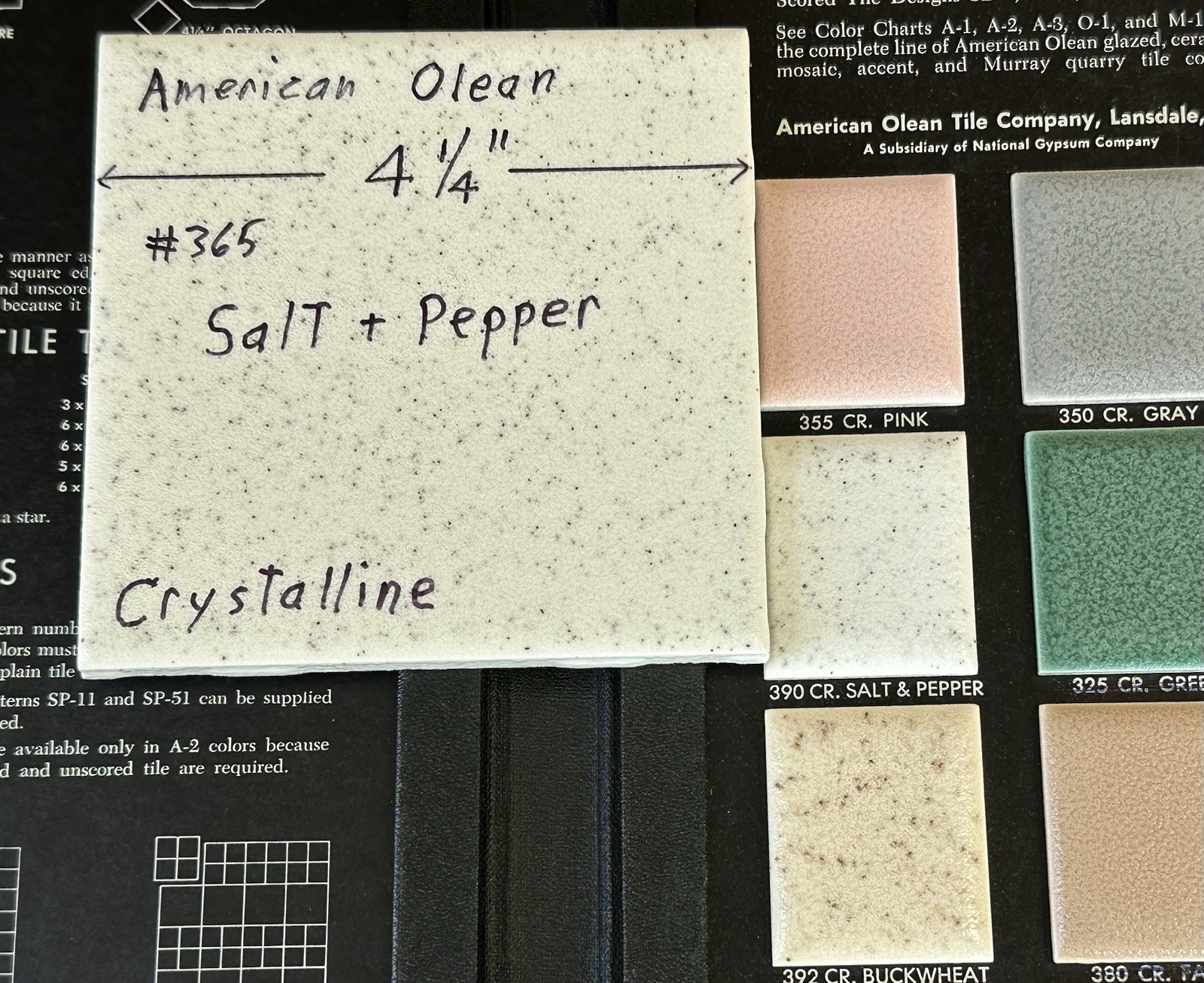 1 pc. Salt & Pepper: 4-1/4″ Crystalline Ceramic Tile by American Olean Co. NEW