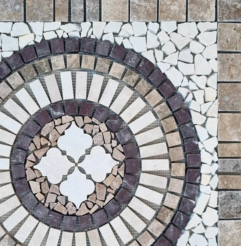NATURAL STONE MOSAIC | Square Shape Handmade Mosaic | Medallion Mosaic