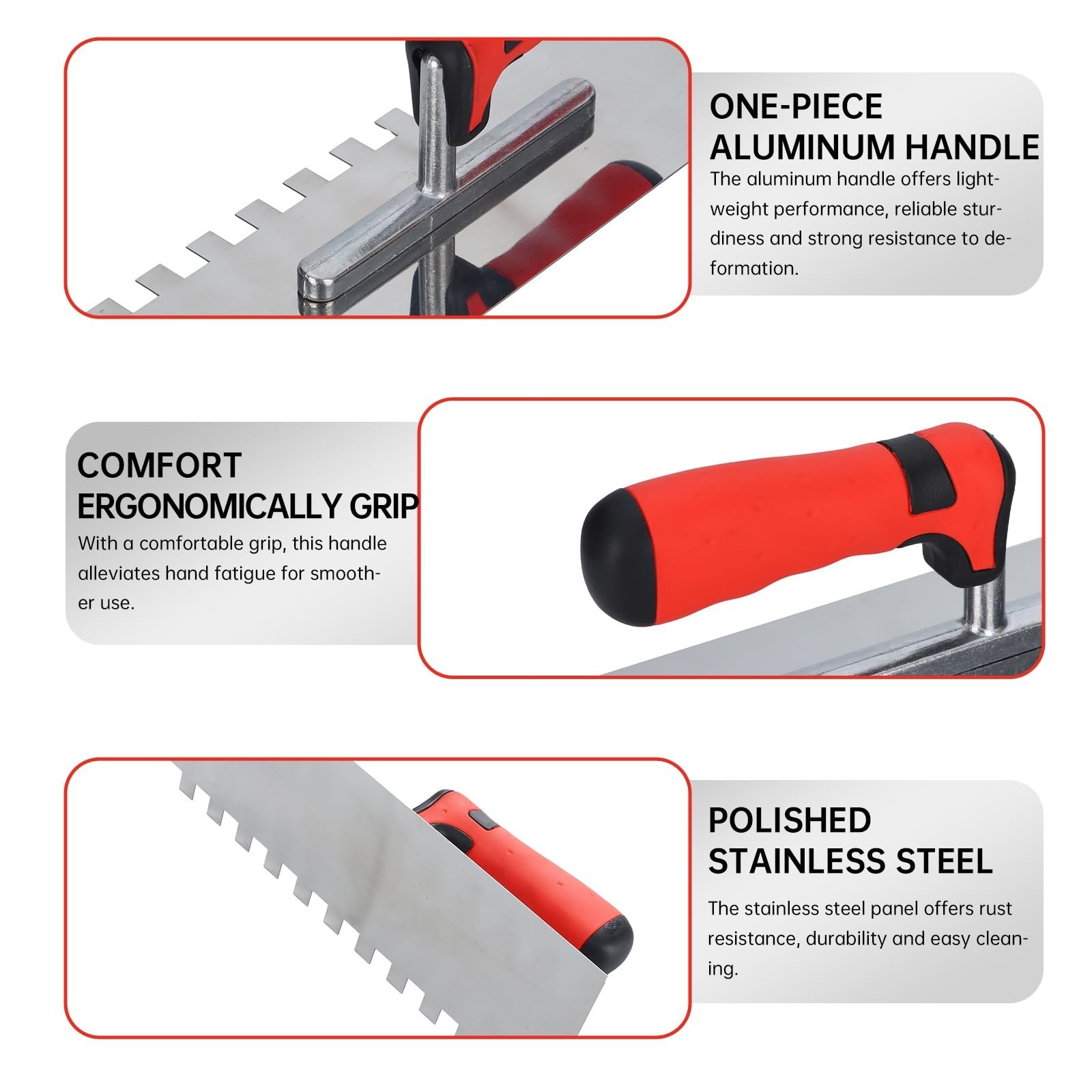 Square Notched Tile Trowel Set, with Rubber Grout Float,Grout Sponge and Work…