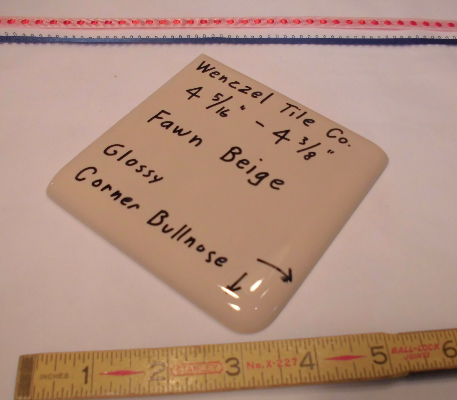 1 pc. Fawn Beige: Gloss Ceramic Corner Bullnose Tile by Wenczel Tile 4-5/16″