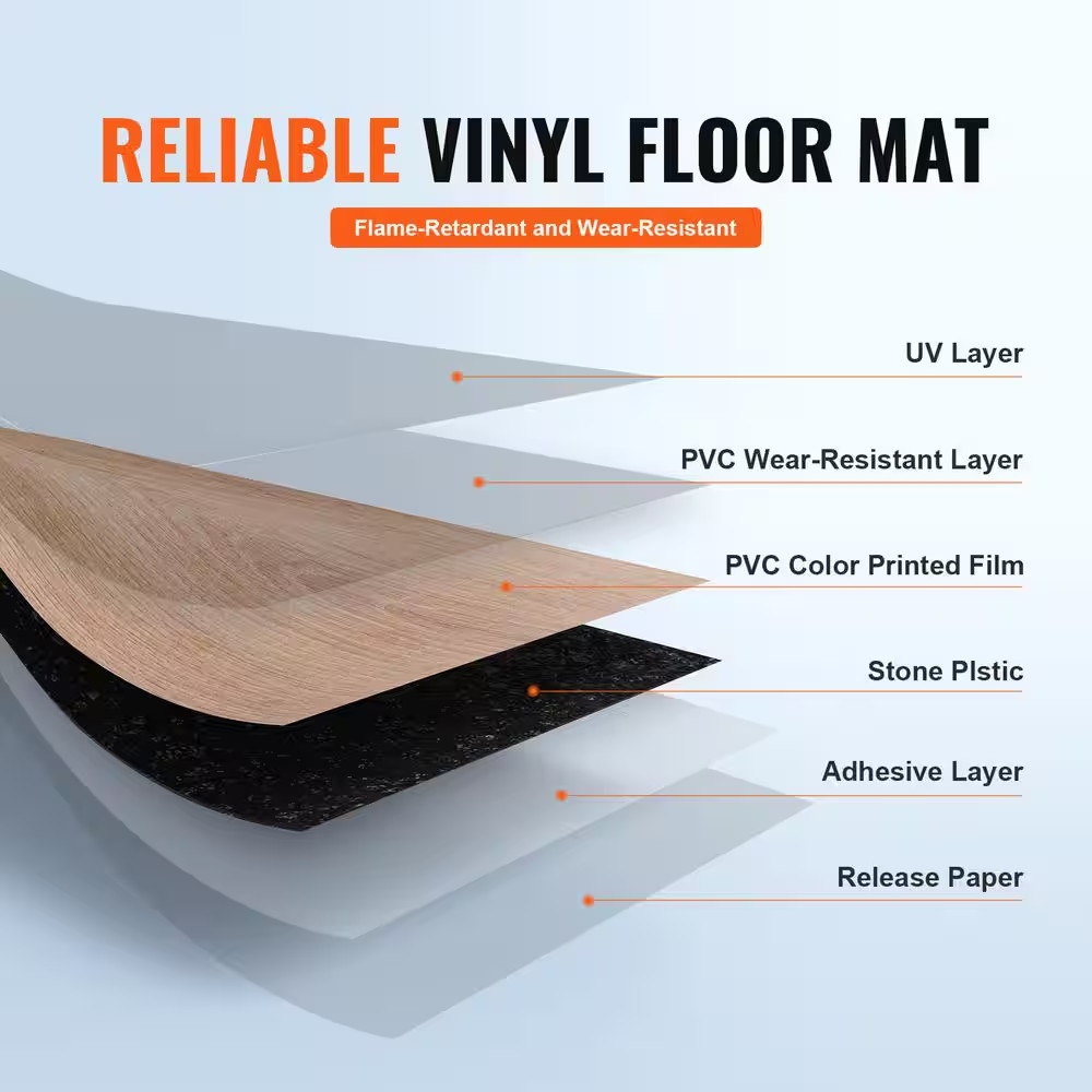 Brown Peel and Stick Vinyl Flooring Tiles 36 In. X 6 In. Original Wood Grain DIY
