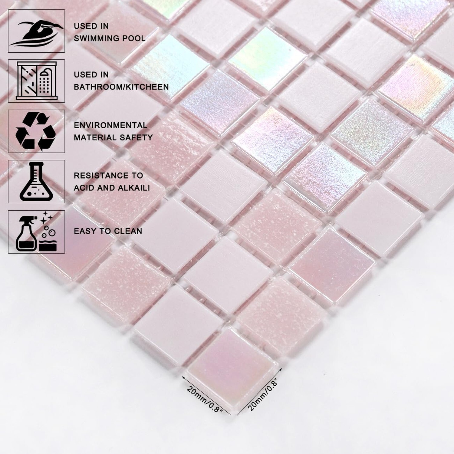 11.5sqft Pink Shower Tile, Swimming Pool Mosaic Tiles,Wall and Floor Tile for…