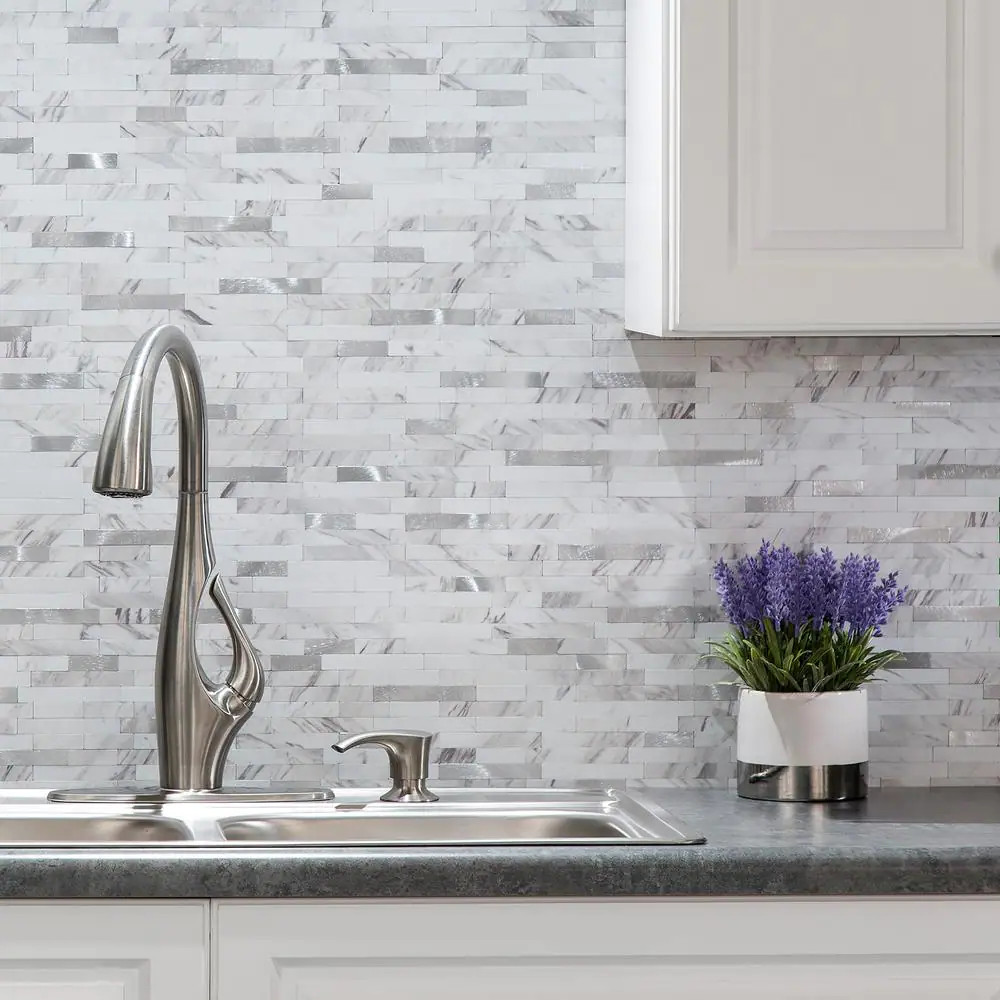 Peel and Stick Backsplash Collage Metal Composite 11.75 in Marble Shine (2-Pack)