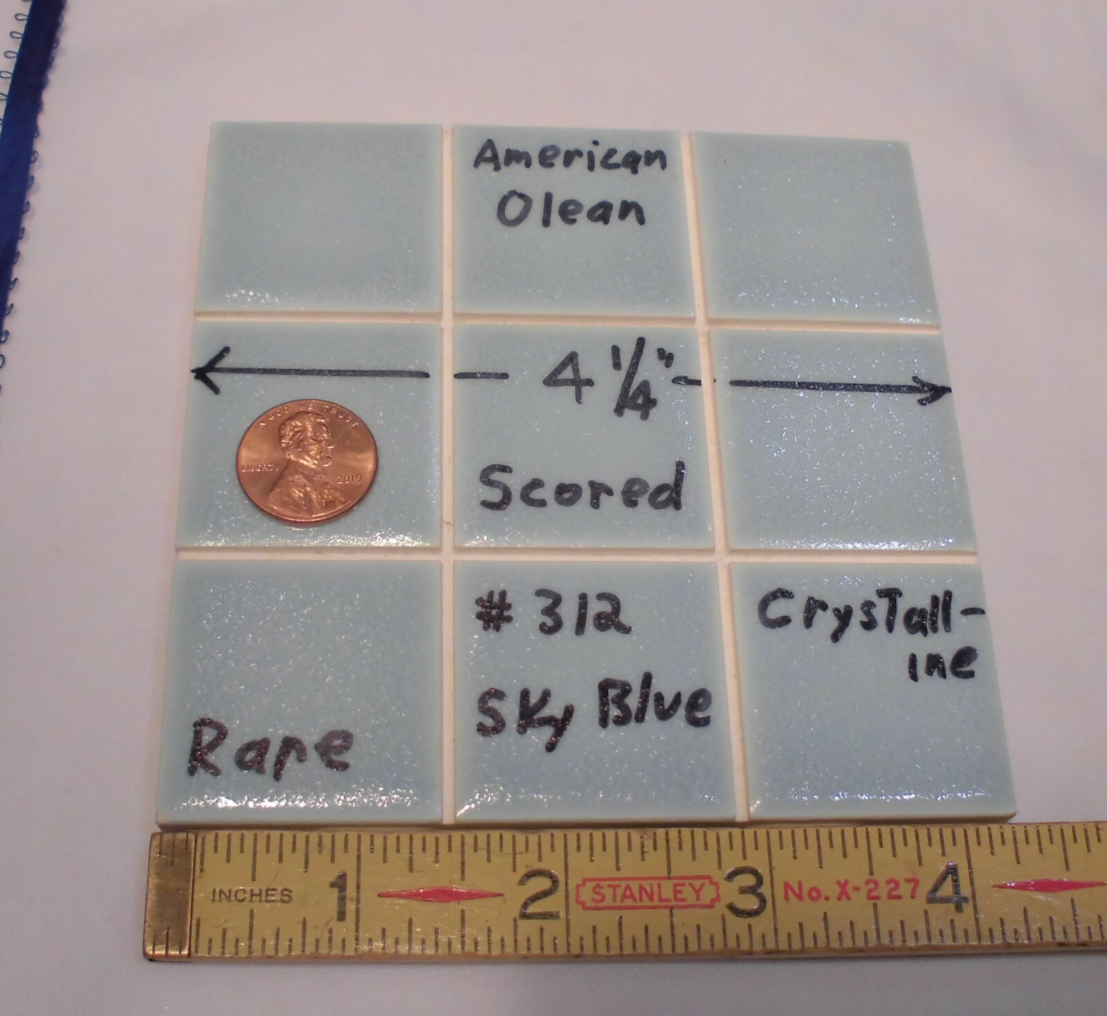 1 pc. 4-1/4″ Ceramic Tile *Sky Blue* Scored 9ths Crystalline; by American Olean