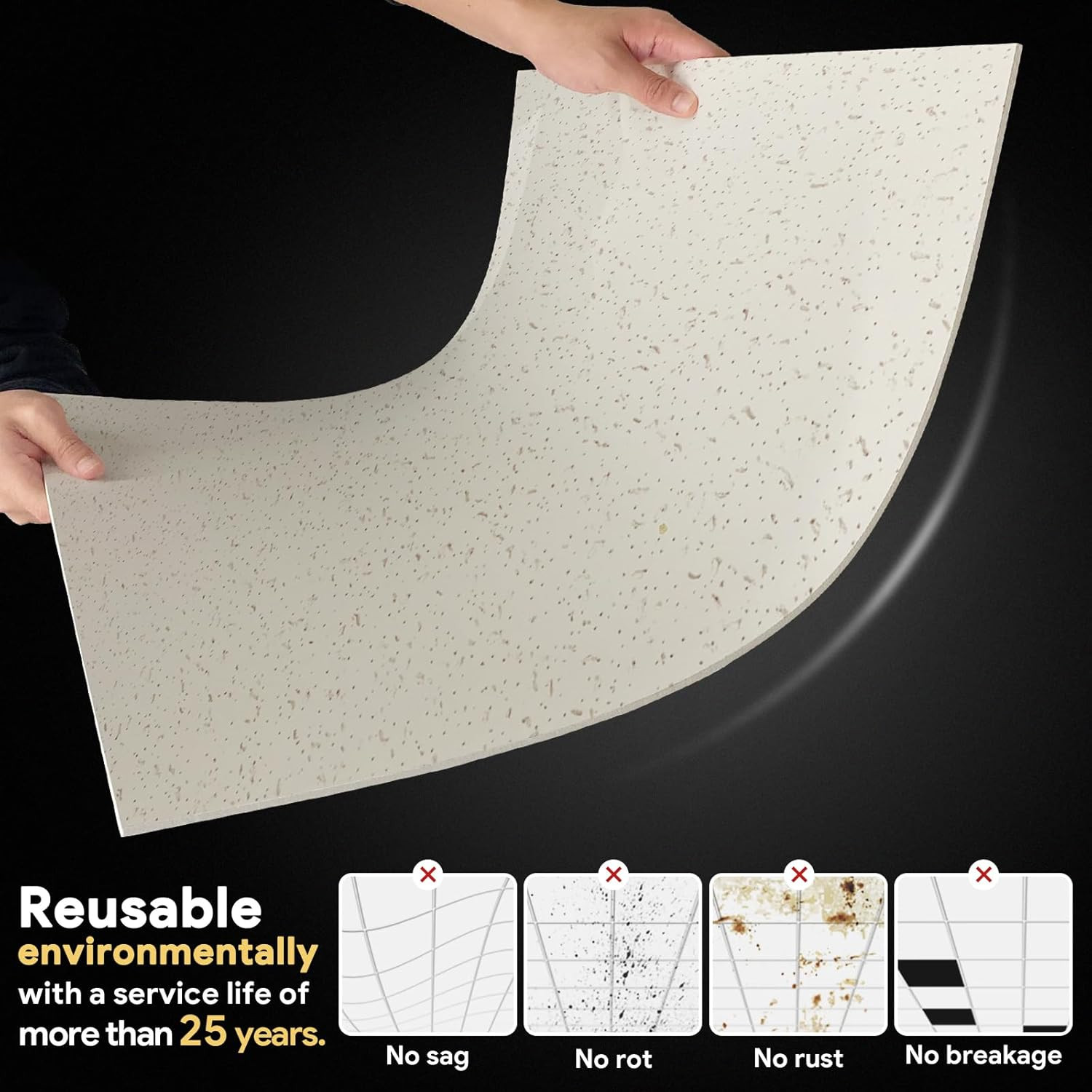 Waterproof 2×4 Ft PVC Ceiling Tiles – Fire-Rated, Washable, Pack of 10