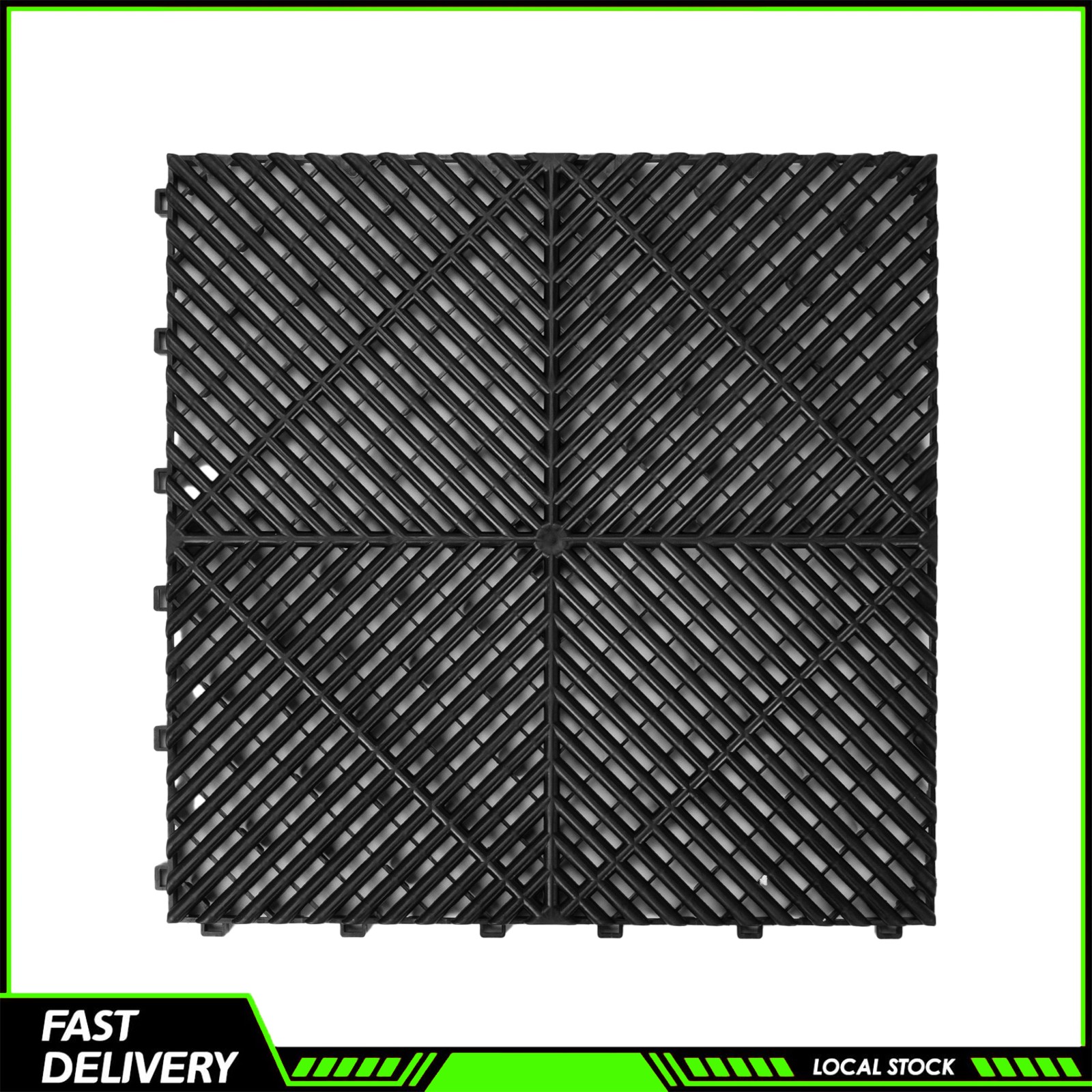 50 PCS 15.75×15.75” Black Interlocking Garage Floor Tile Vented Water Drainage