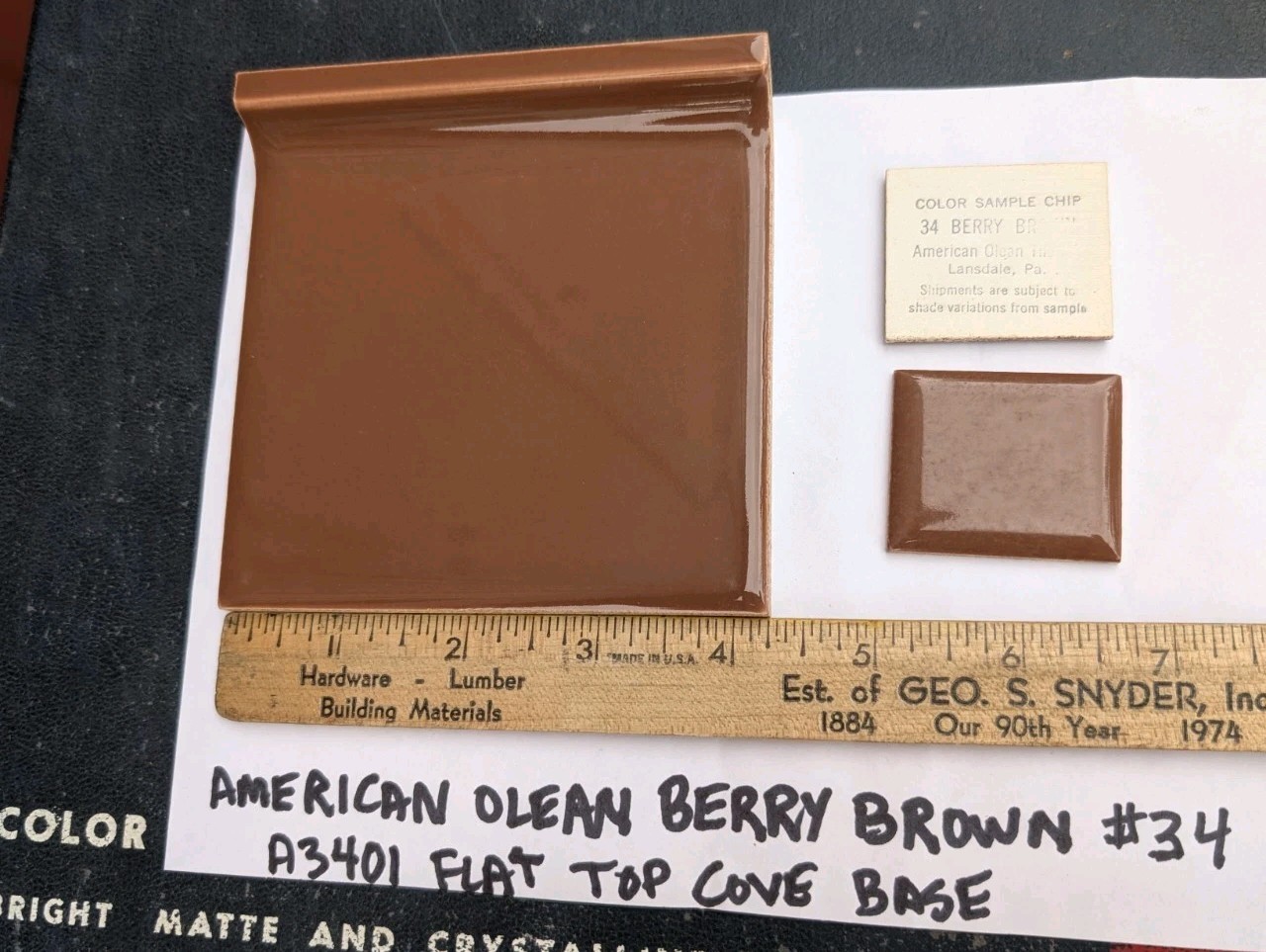 2 pcs 4-1/4″ Ceramic Tile Cove base A3401 34 Berry Brown American Olean Gloss