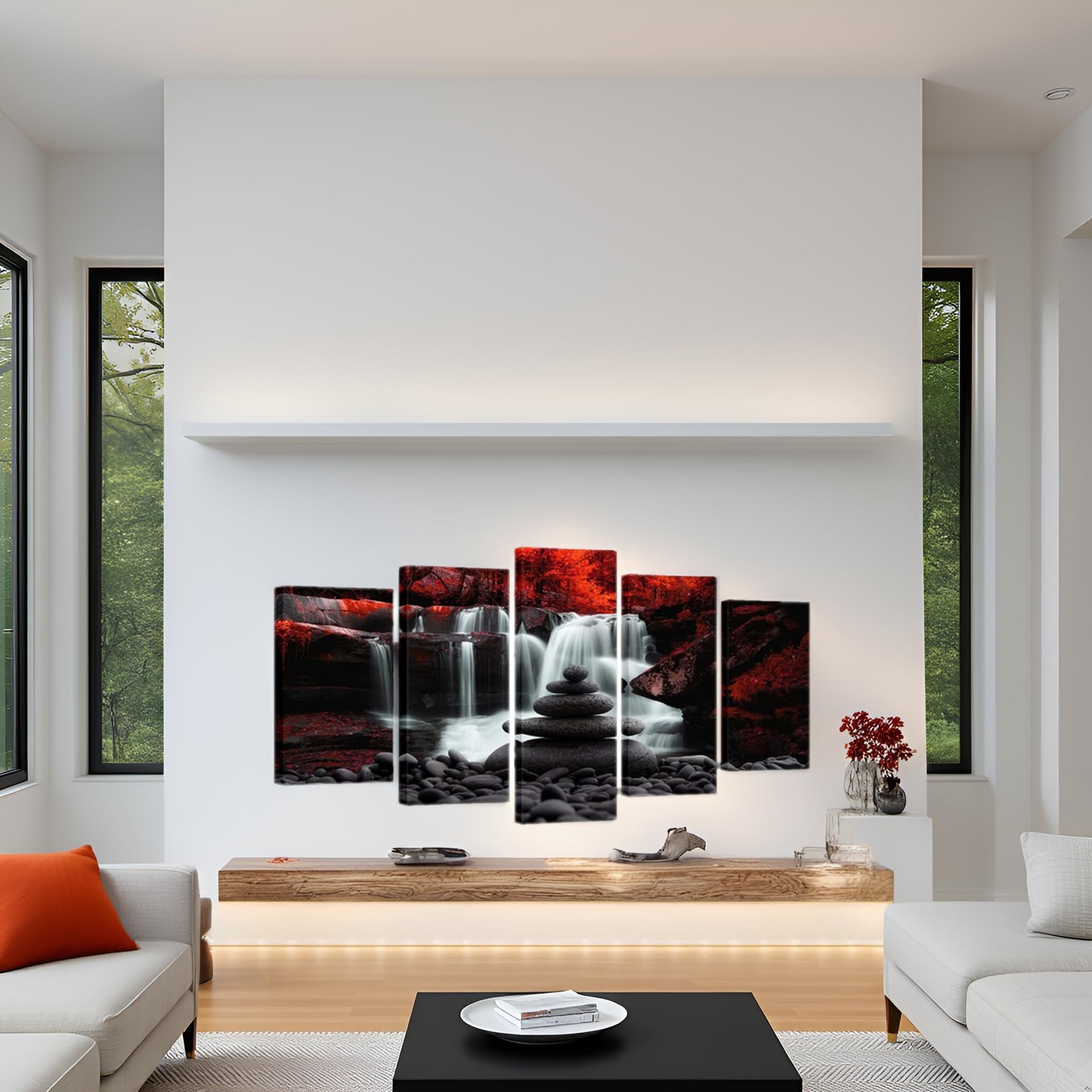 Conipit Black White Red Landscape Print Artwork for Living Room Red Tree Canv…