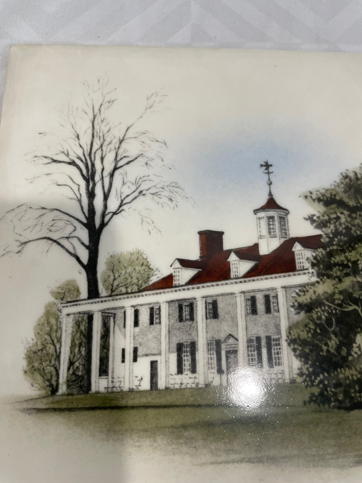 Mount Vernon Decorative Souvenir Ceramic Tile Trivet Cork Back Delano Studios