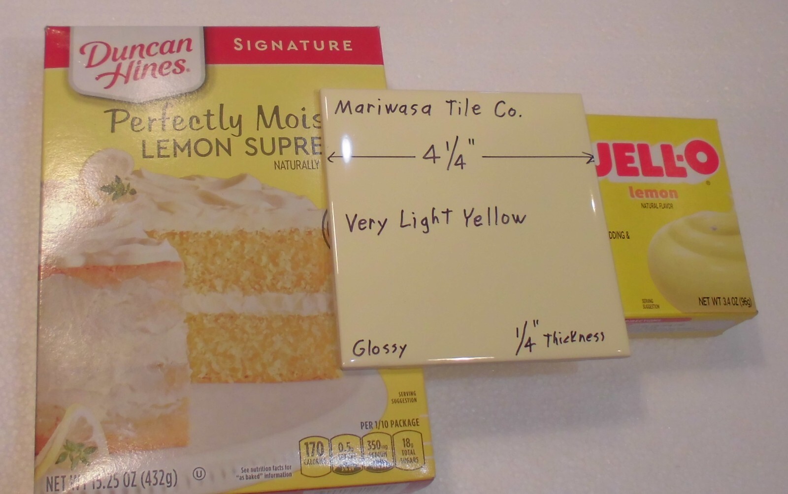 1 pc. Very Light Yellow: 4-1/4″ Glossy Ceramic Tile, 1/4″ Thick, by Mariwasa Co.