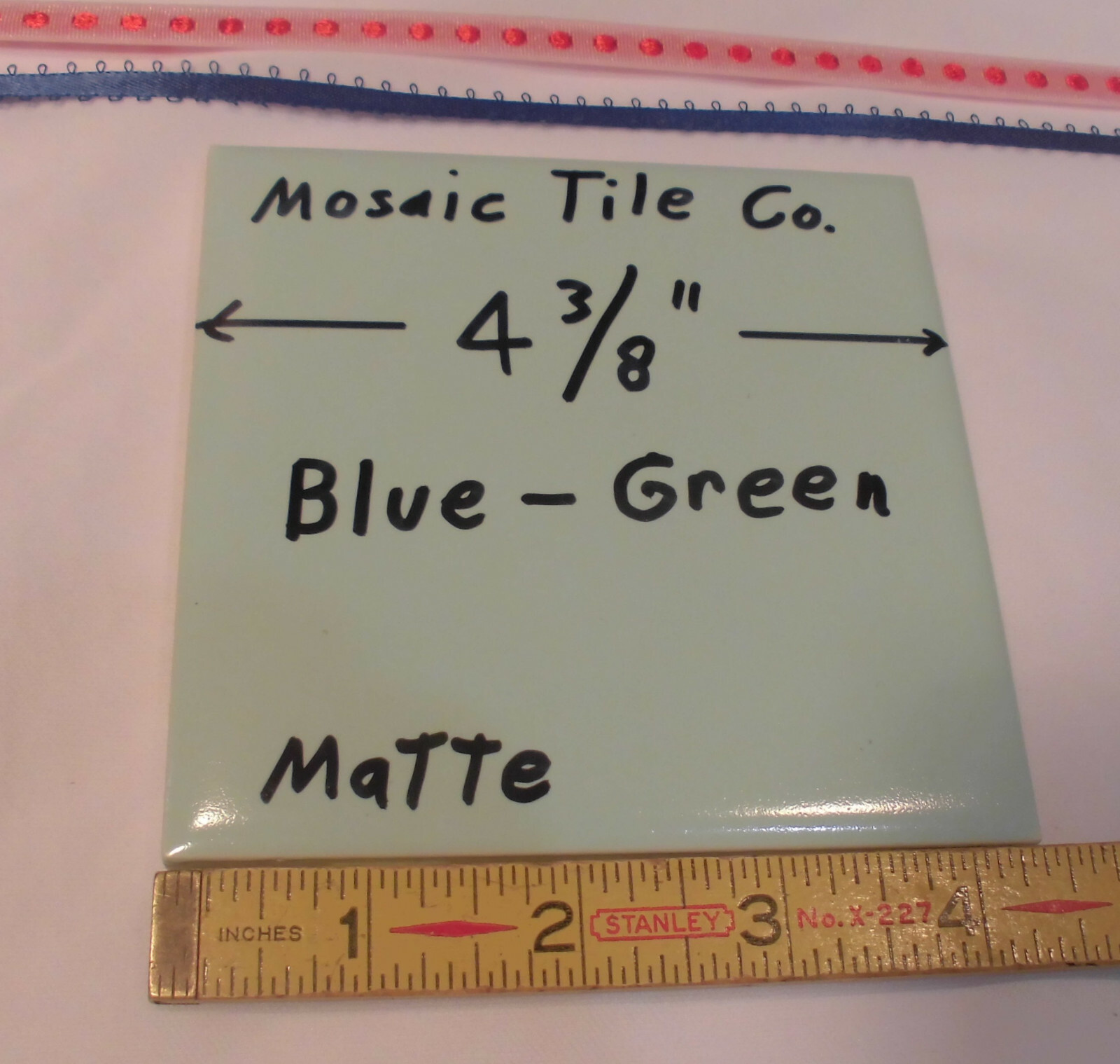 1 pc. Vintage *Blue-Green* Matte Ceramic Tile 4-3/8″…by The Mosaic Co. (NOS)