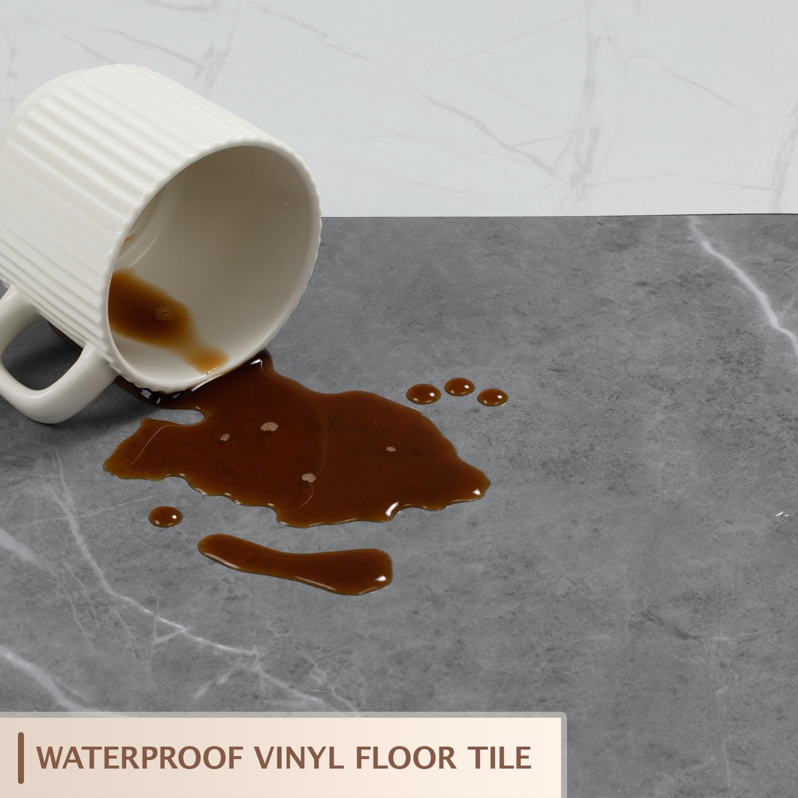 Peel and Stick Floor Tile, 30 PCS 12″ x 12″ Checkered Waterproof Marble Textu…