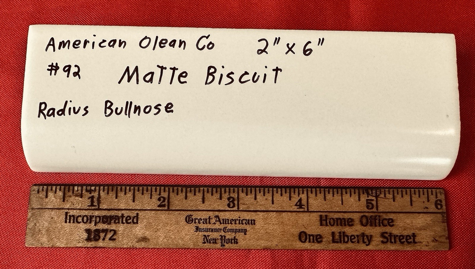 1 pc. Matte Biscuit: Ceramic Radius Bullnose Tile by American Olean Co. 2″ X 6″