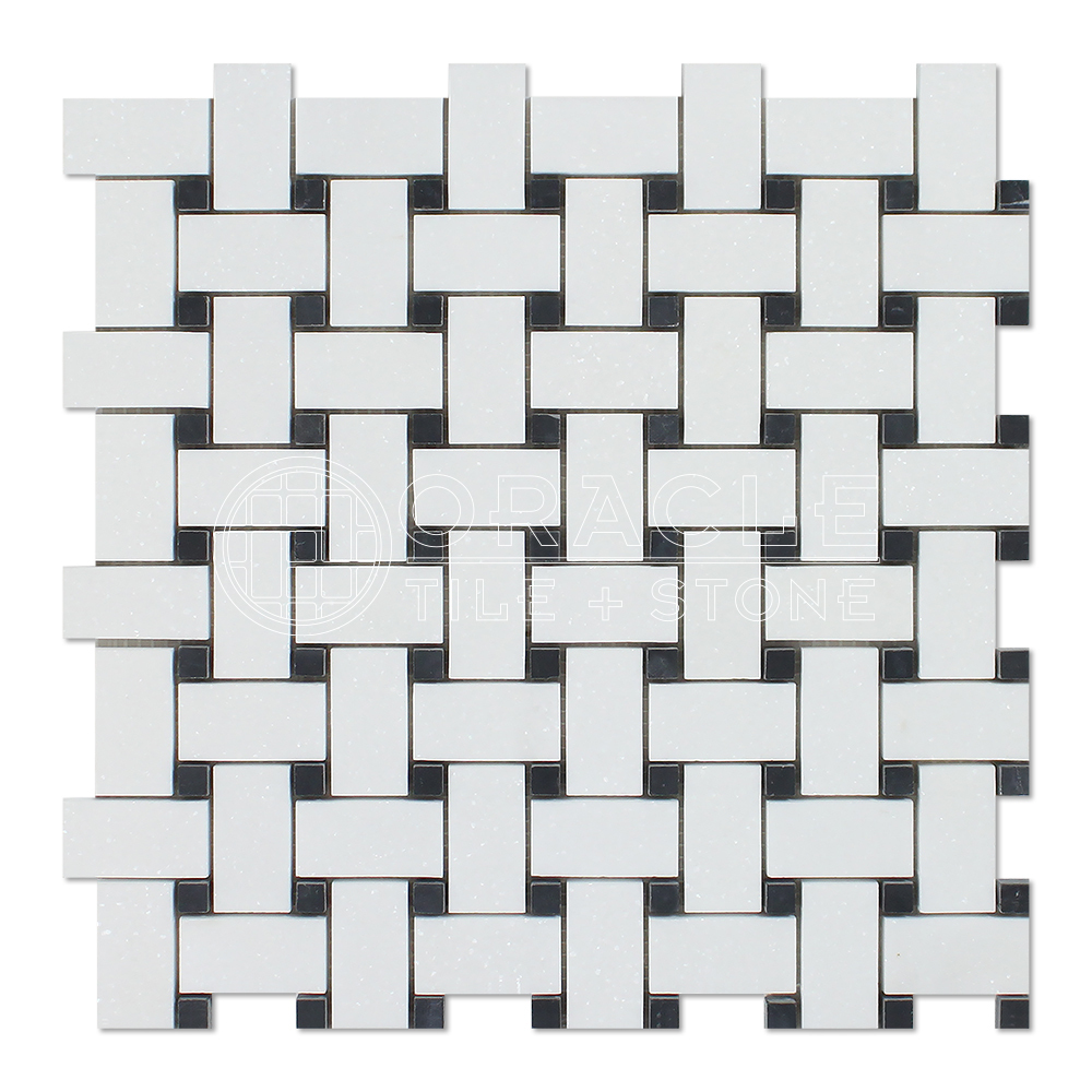Thassos White Greek Marble Basketweave Mosaic Tile