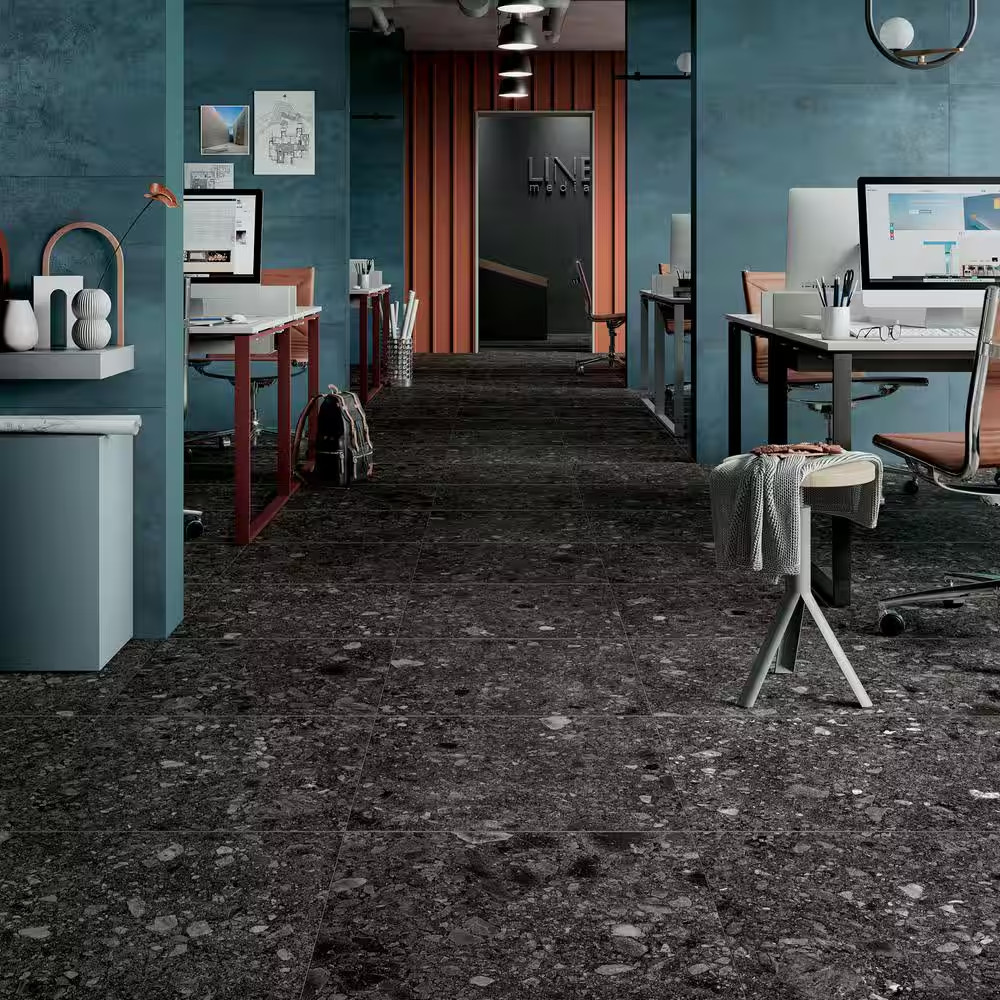 Luxe Terrazzo Charcoal 23.54 In. X 23.54 In. Matte Terrazzo Look Porcelain Floor
