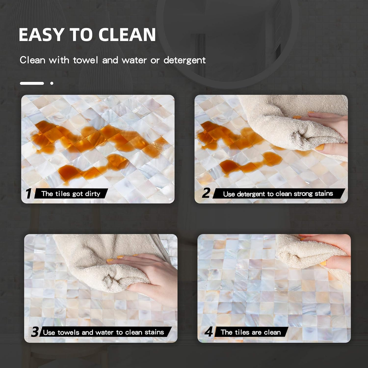 10PCS Mother of Pearl Peel and Stick Backsplash for Kitchen & Bath Decor