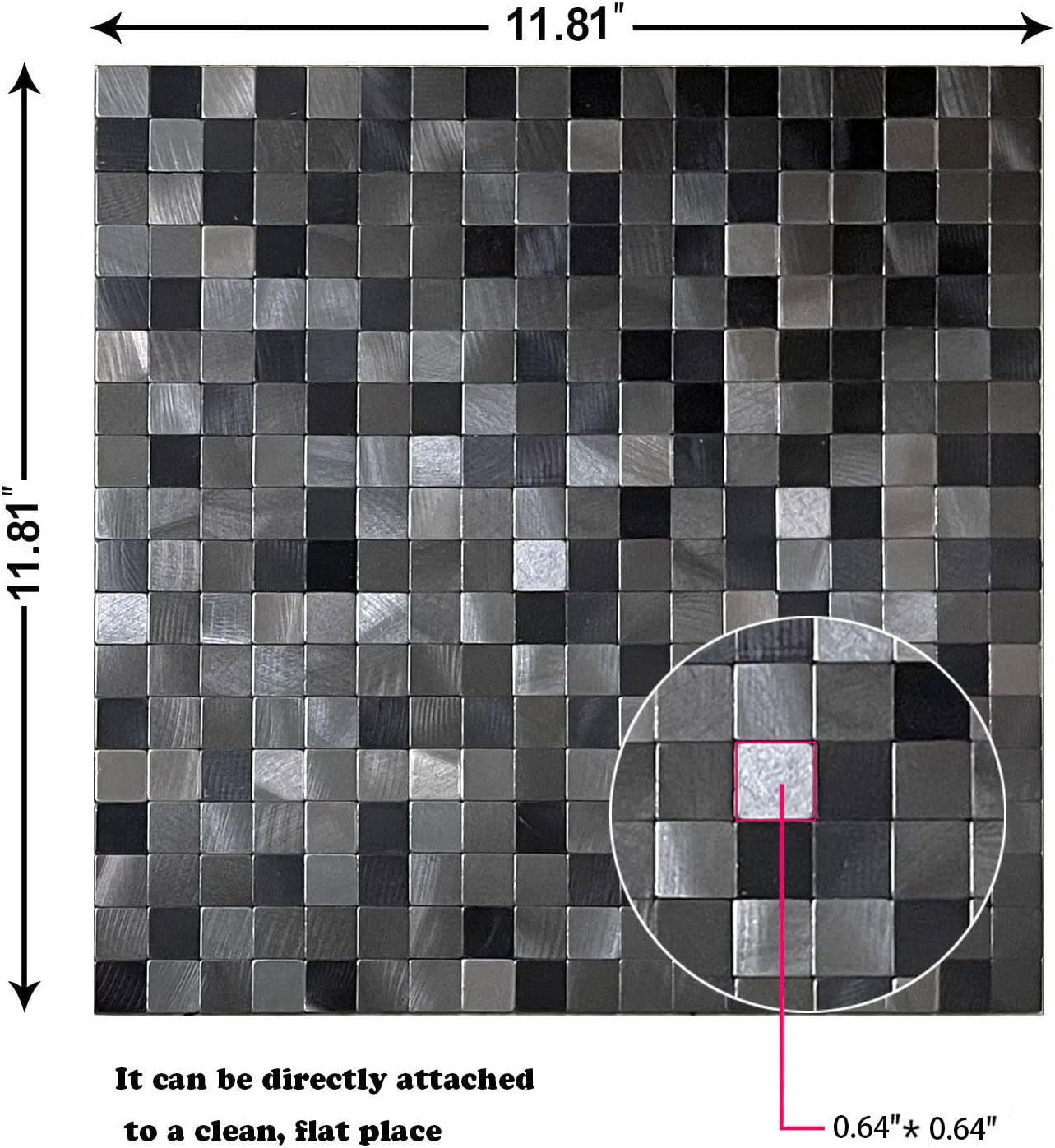 10-Piece Peel and Stick Metal Backsplash Tiles – Black & Gray 11.73″x11.73