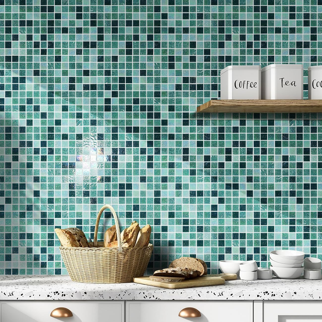 Iridescent Glass Mosaic Tiles for Backsplash, Pool, Shower – 11.5 Sq.Ft