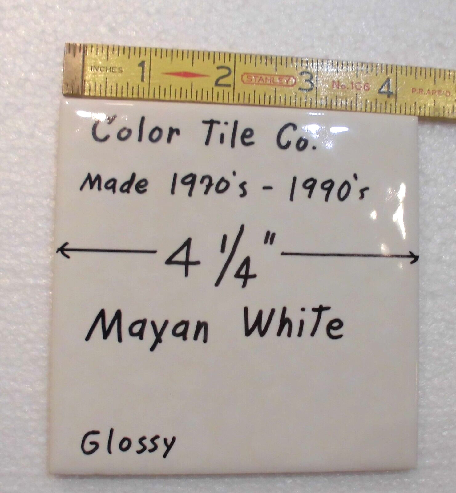 1 pc. Mayan White; Glossy Ceramic Tile; Color Tile Co. 4-1/4″ Tiny Bumpy, Dimple
