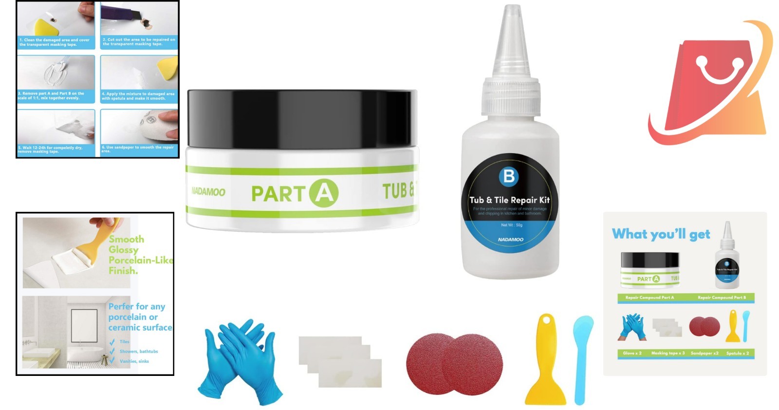 Tub and Tile Repair Kit White Porcelain Ceramic Acrylic Fix Chips Cracks Dents