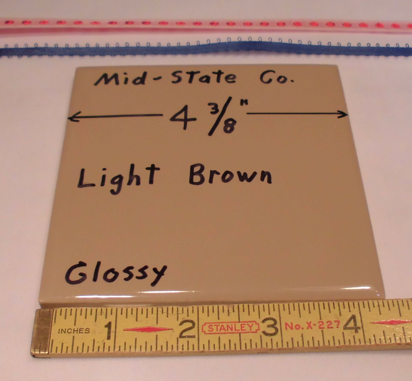 1 pc. *Light Brown* Glossy 4-3/8″ Ceramic Tile by Mid-State Co. made in USA, NOS