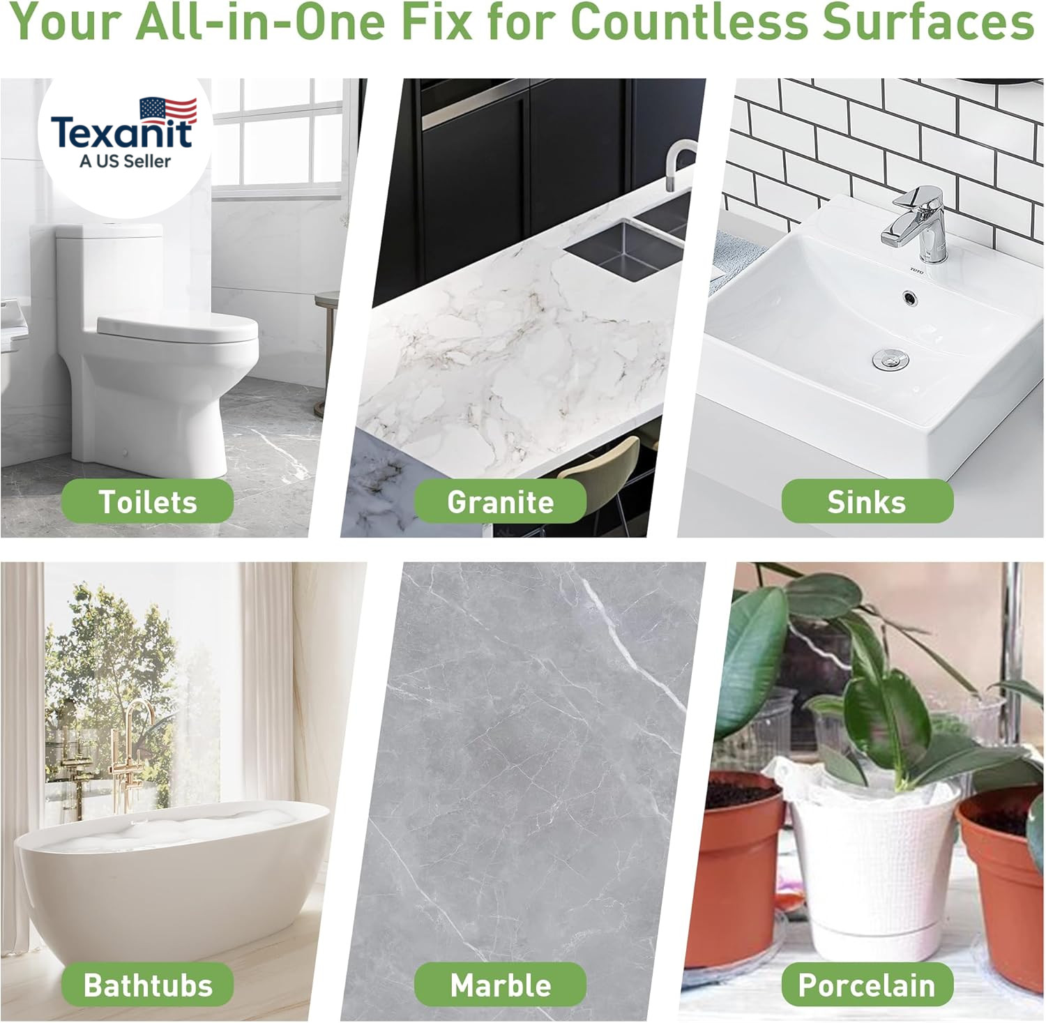 Surface Repair Kit for Tubs, Tiles, Countertops – Fixes Chips, Cracks, Scratches