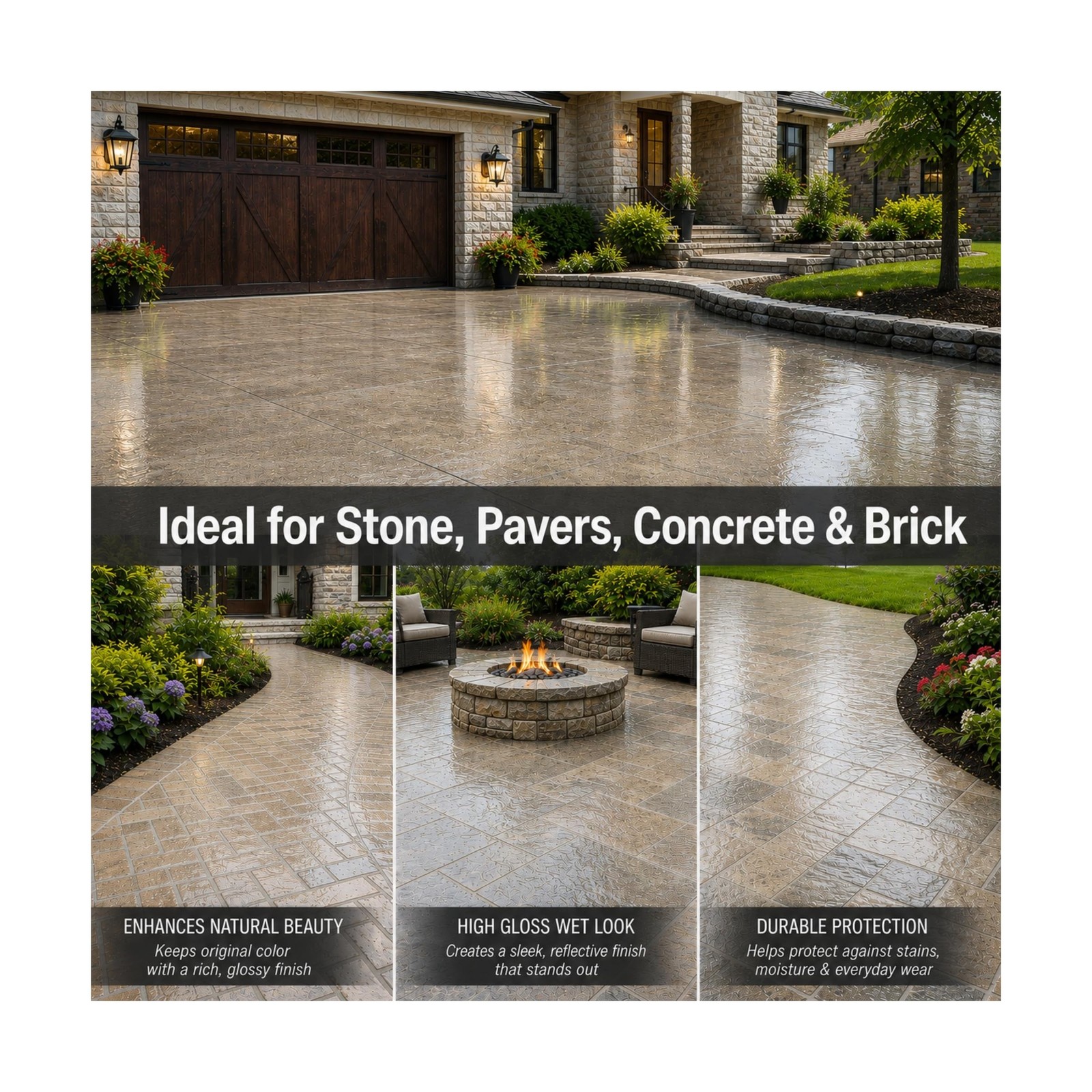 Wet Look Stone & Concrete Sealer, High Gloss for Pavers & Patios, 1 Gallon | …