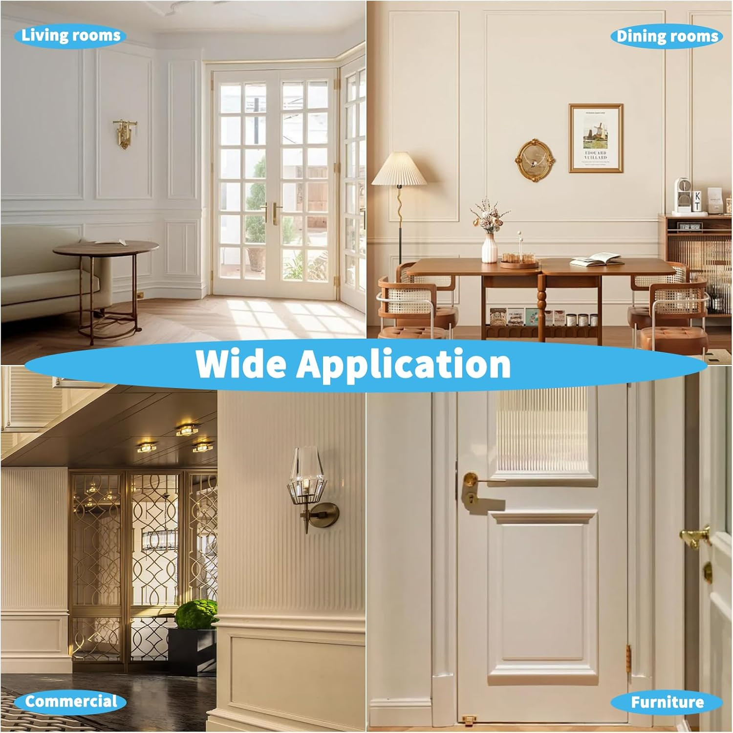 Pre-Cut Wall Molding Set of 6 Pcs, Ready-To-Assemble Wainscoting Panels for Inte