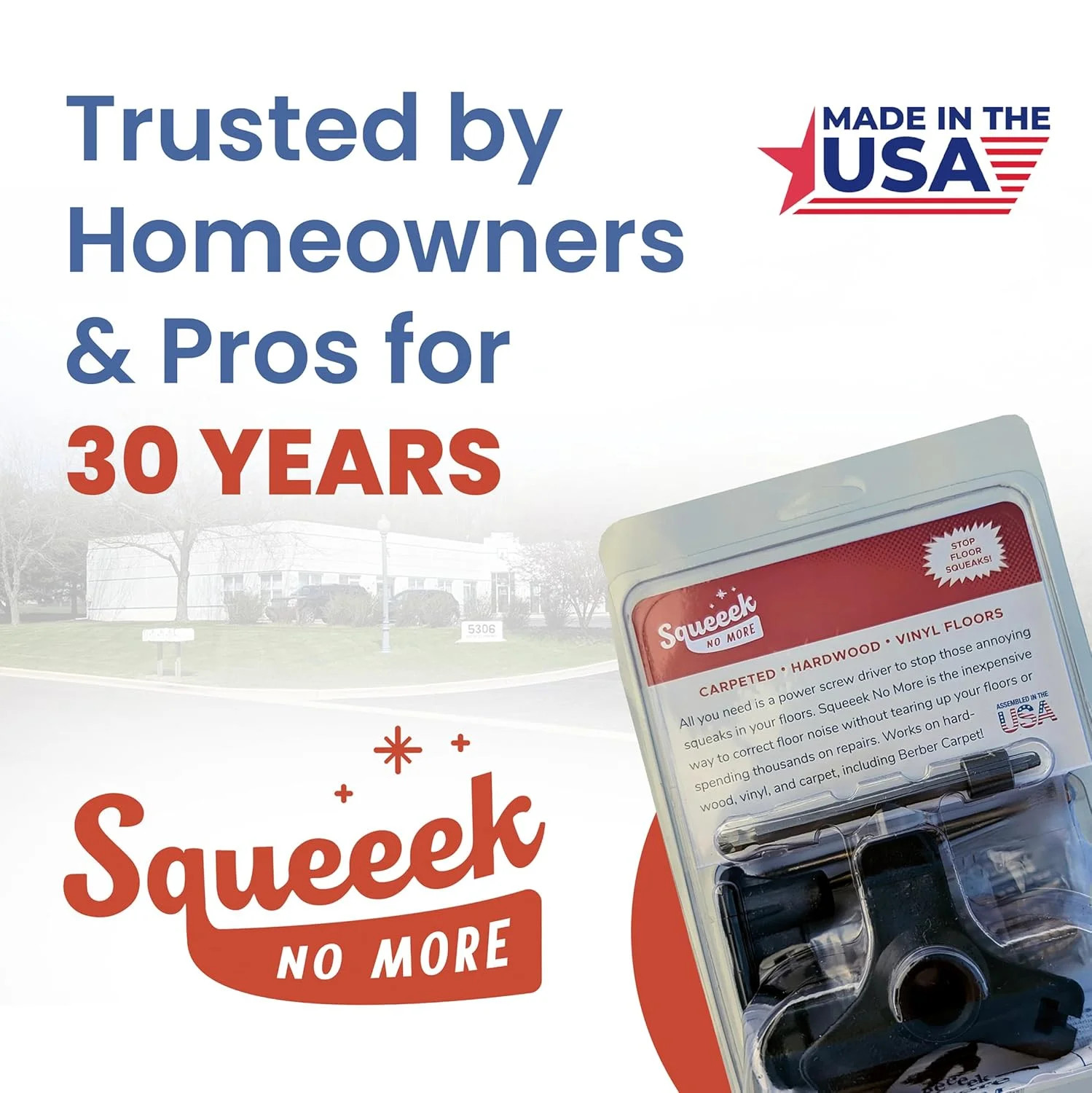 SQUEEEK NO MORE Squeaky Floor Repair Kit for Hardwood, Carpet, Vinyl & Linoleum