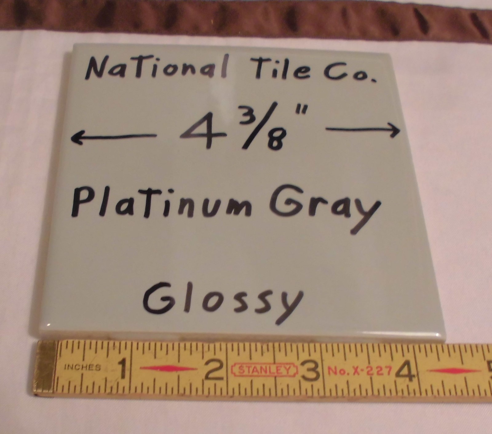 1 pc. Slate Gray-Platinum Gray: Glossy Ceramic Tile 4-3/8″ National Tile Co.