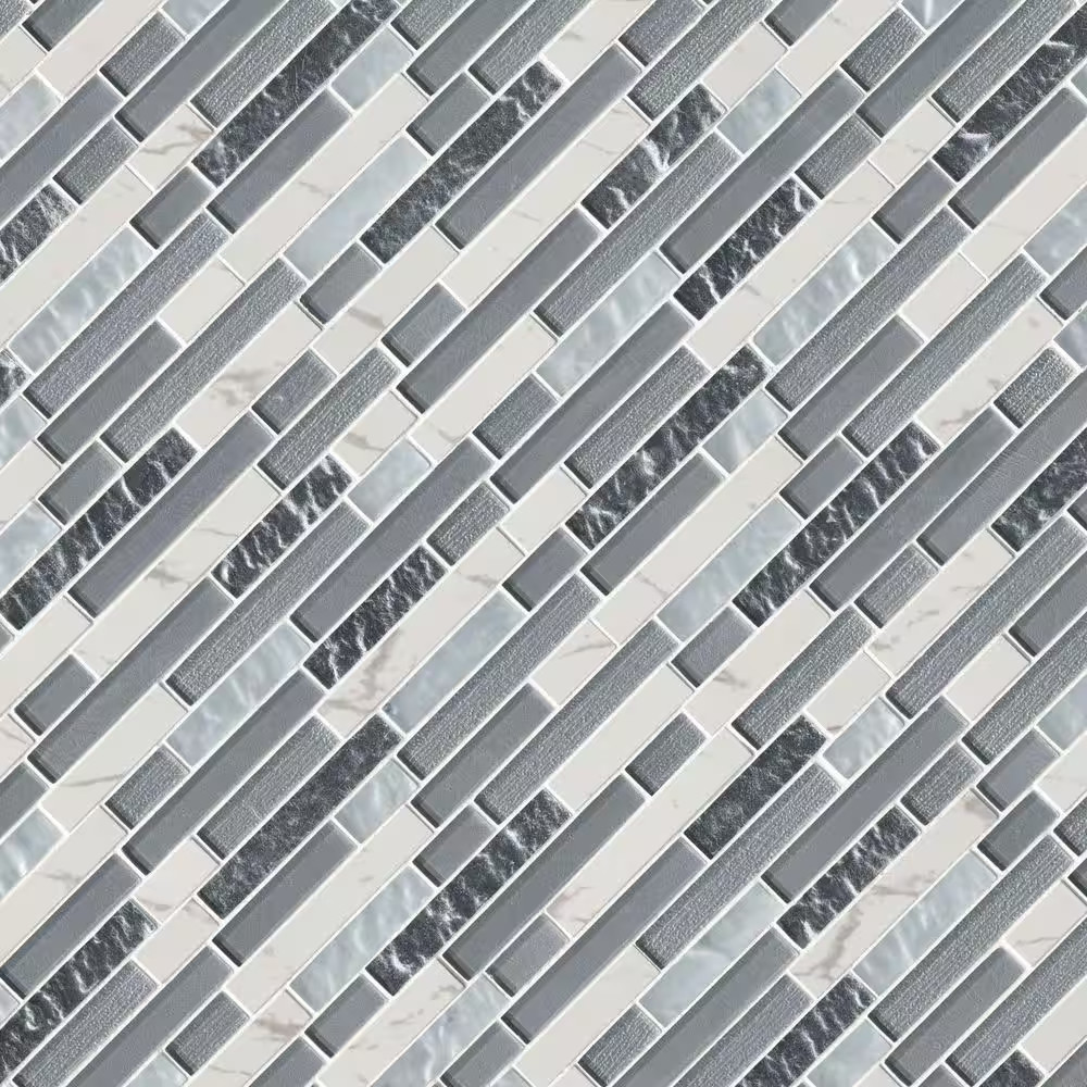 Whistler Ice Interlocking 11.81 In. X 12 In. X 8Mm Glass Mesh-Mounted Mosaic Til