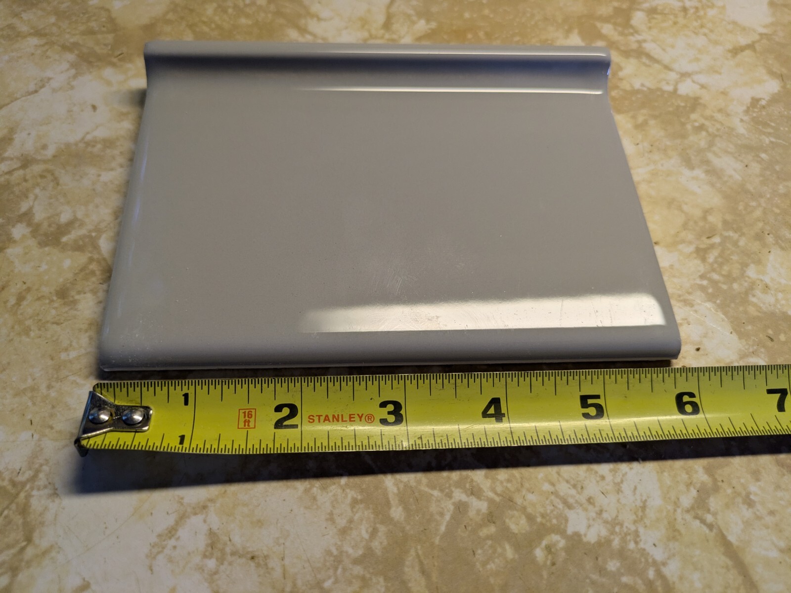 1 pc. Glossy Desert Gray Bullnose Top: base cove Ceramic Tile: 4-1/4″ X 6″ New