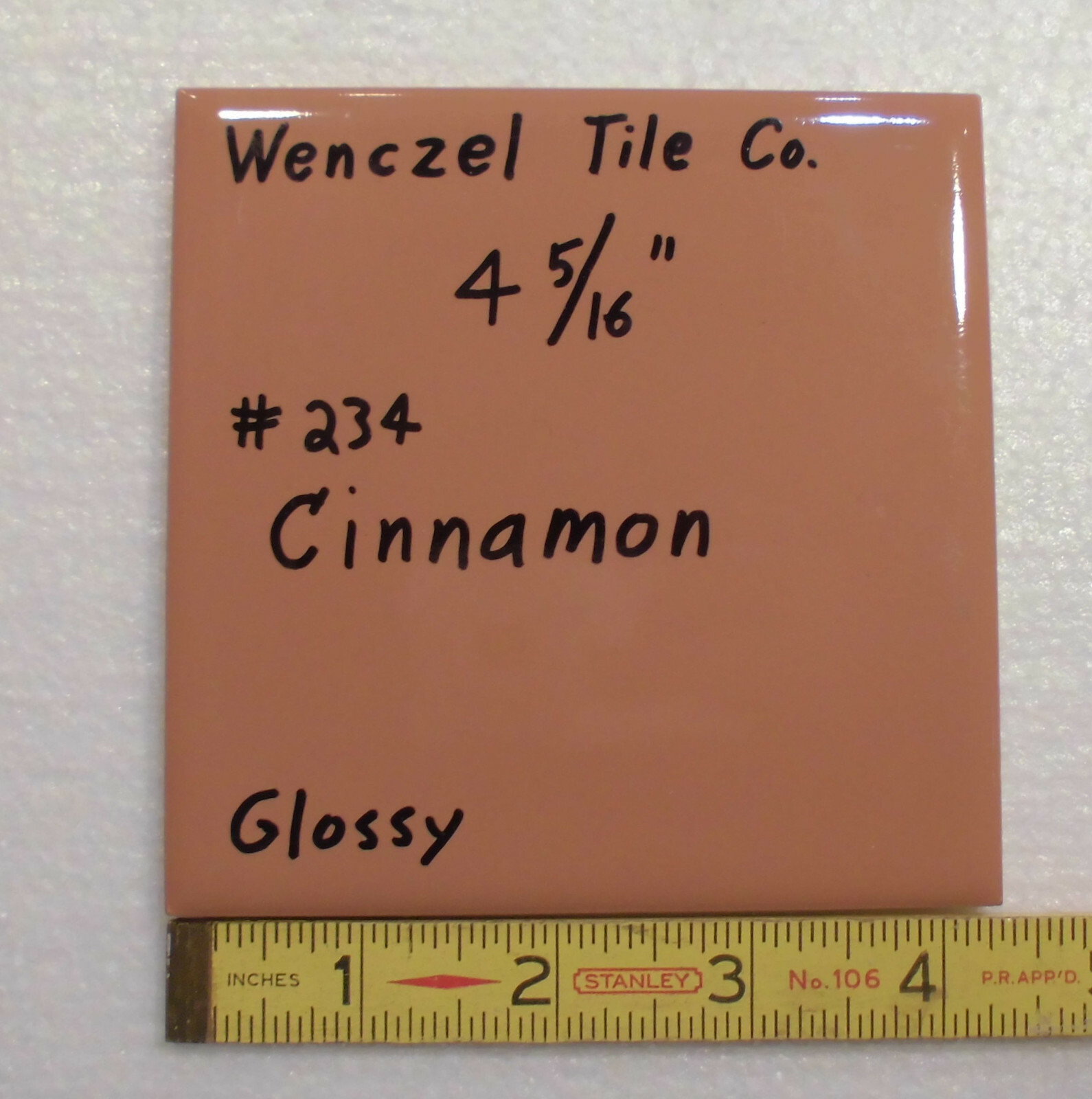 1 pc. Cinnamon – Light Brown: Glossy Ceramic Tile: Wenczel Co. 4-5/16″ NEW