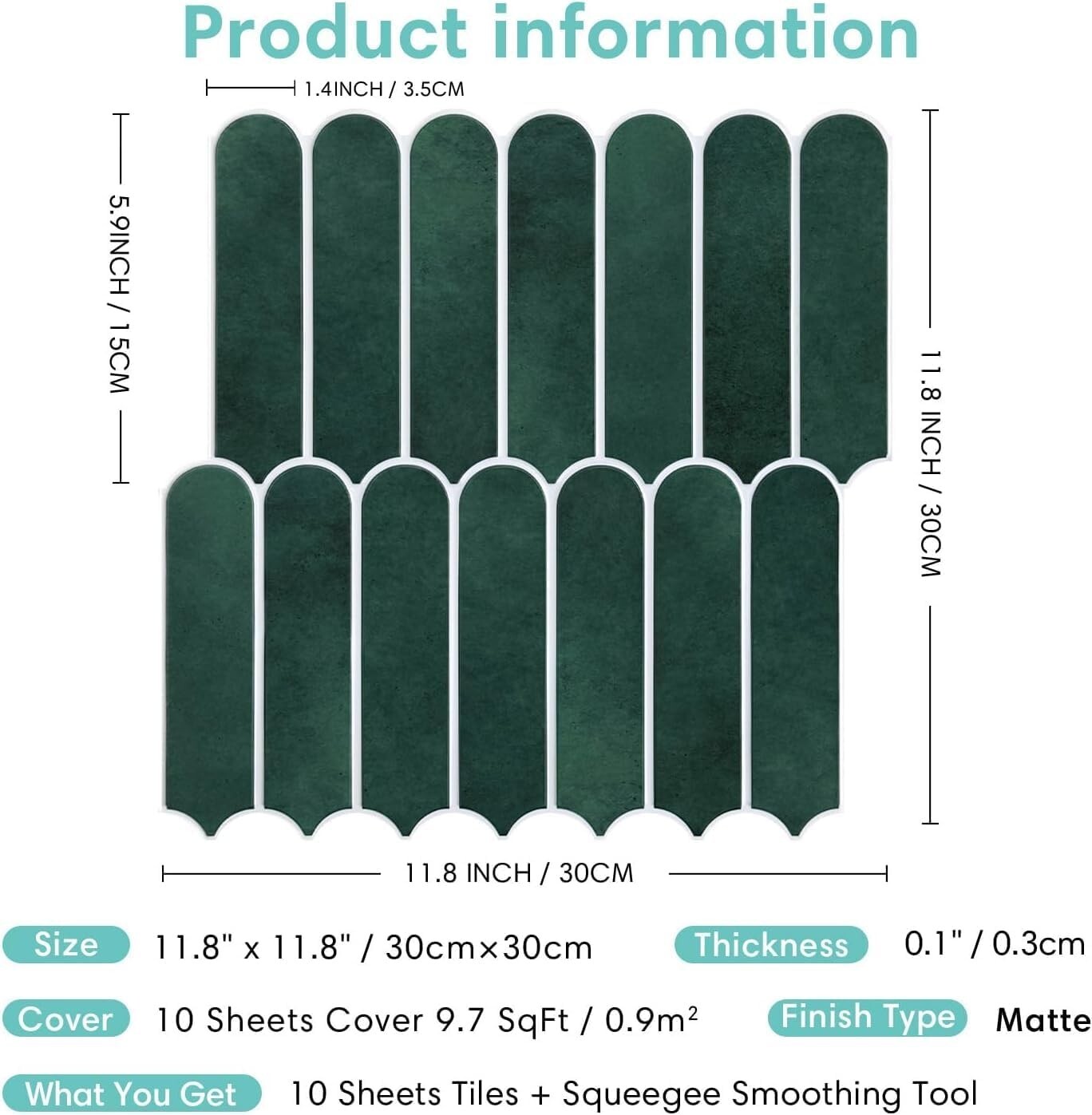 Commomy Decor Faux Tile Matte Peel Backsplash Forest Green 10 Sheets 11.8″x11.8″