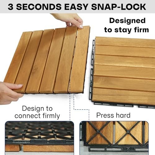 Wood Interlocking Deck Tiles 12×12 Indoor Outdoor Flooring 27 Pcs Golden Striped