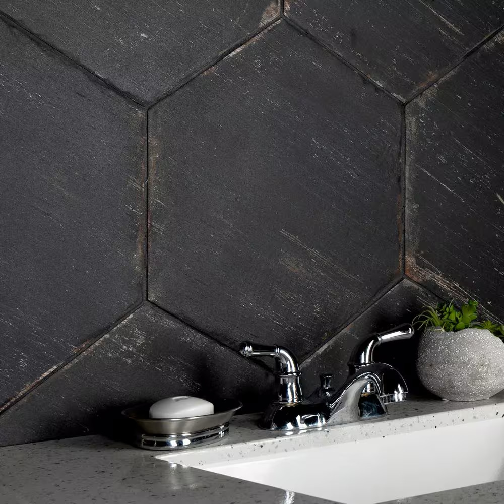 Retro Hex Nero 14-1/8 In. X 16-1/4 In. Porcelain Floor and Wall Tile (11.07 Sq.