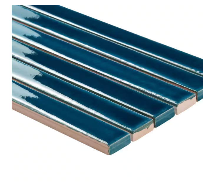 Vistaio Sapphire Blue 5.27″ x 17.71″ Glossy Ceramic Mosaic Wall Tiles (8-Pack)