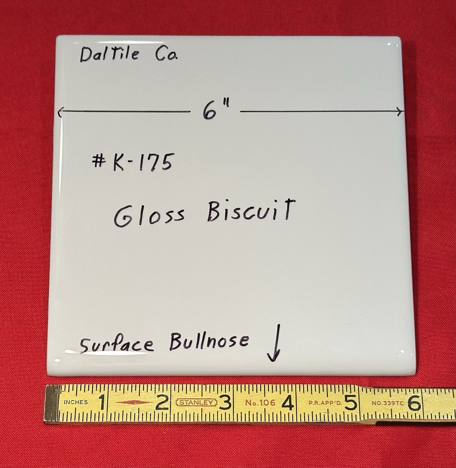 1 pc. Glossy Bullnose Ceramic Tile: Kohler Biscuit #K-175* 6″ X 6″ by Daltile