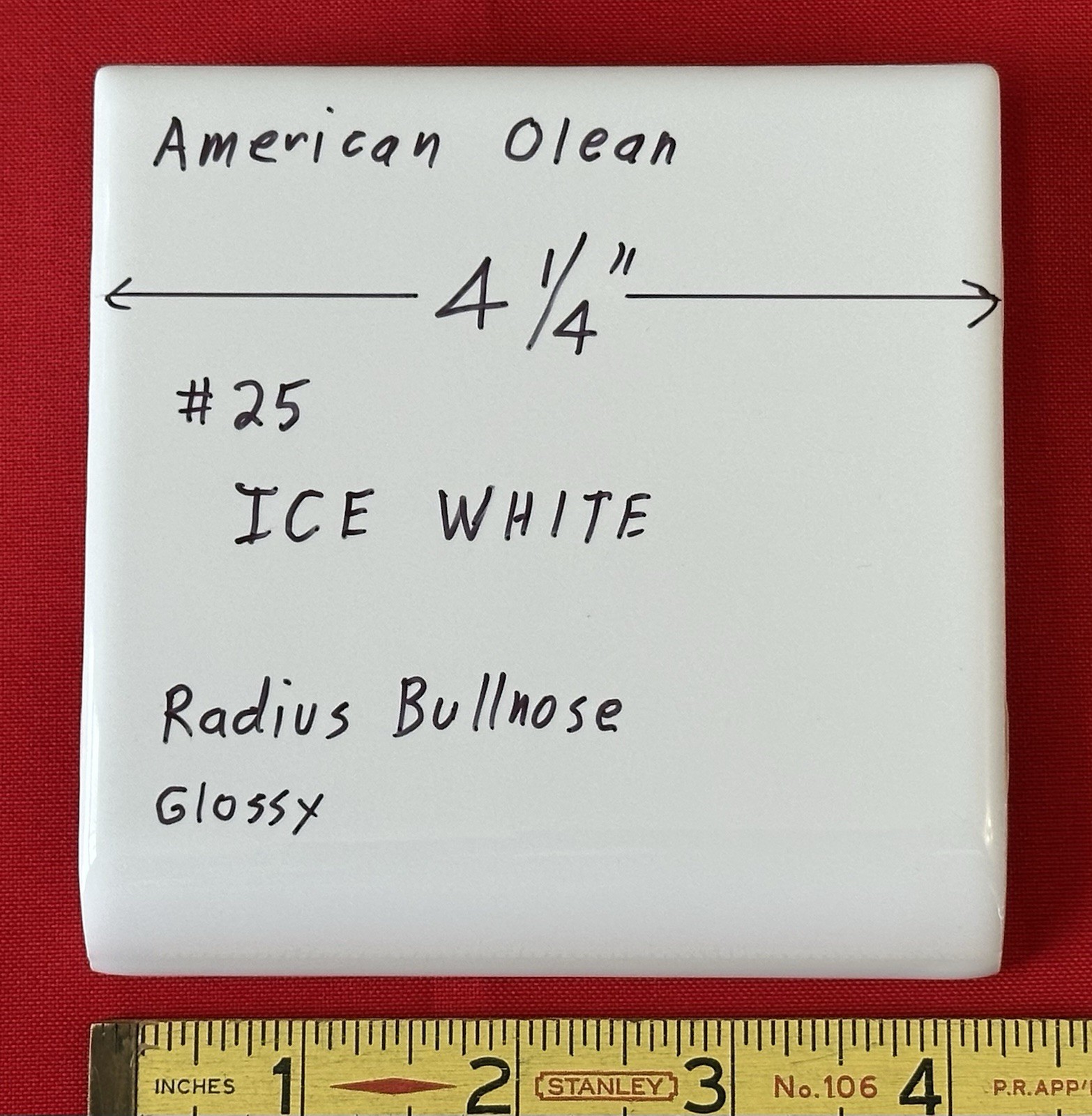 1 pc. Ice White: Gloss Radius Bullnose Ceramic Tile 4-1/4″ American Olean, New
