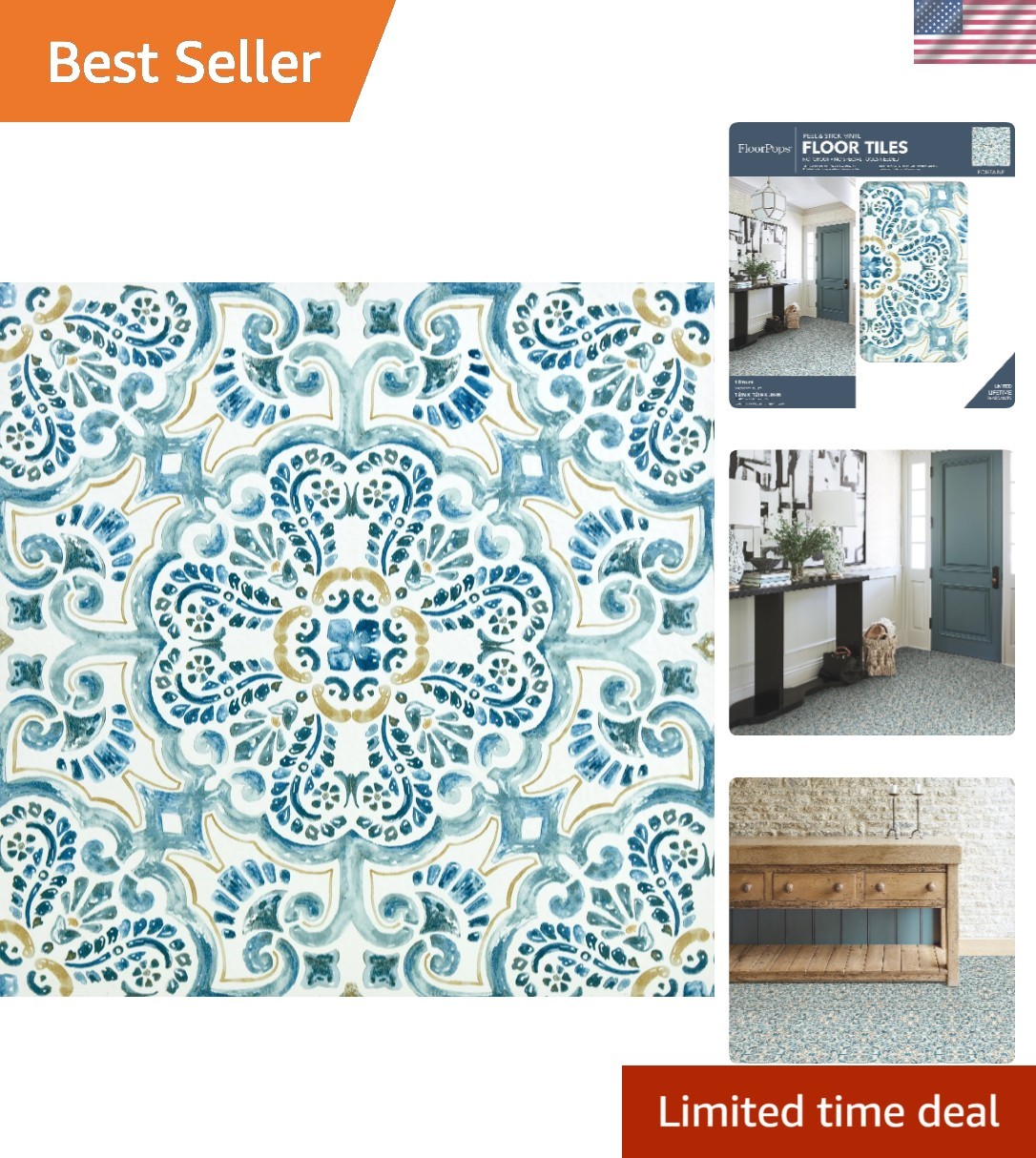 Transform Your Floors with Fontaine Blue Peel & Stick Vinyl Tiles, 12×12 inches