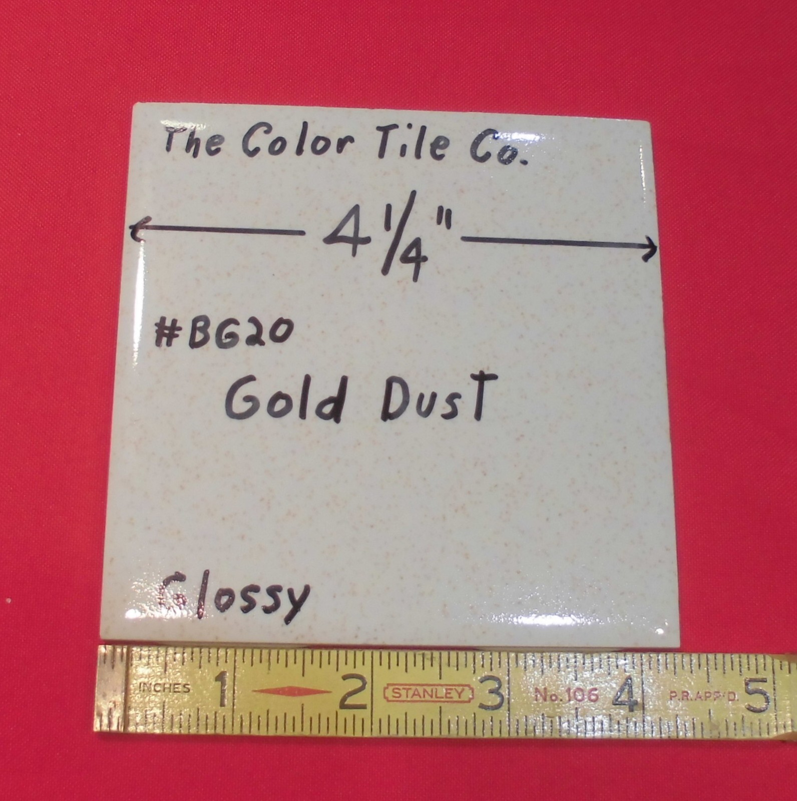 1 pc. Gold Dust: by Color Tile Co. 4-1/4″ Glossy Ceramic Tile: Made 1970’s-90’s